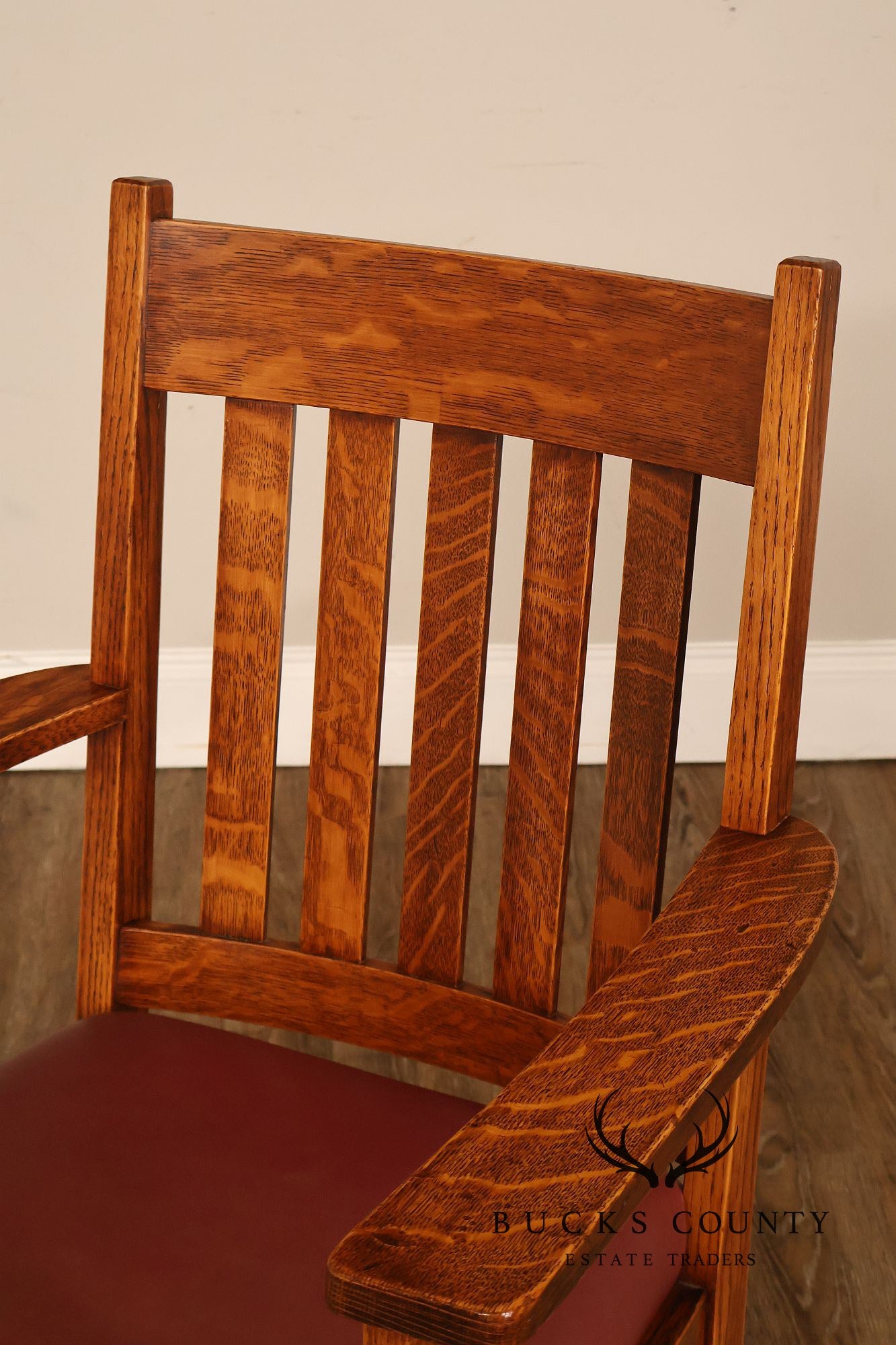 Mission Arts & Crafts Quarter Sawn Oak Armchair With Leather Upholstered Seat