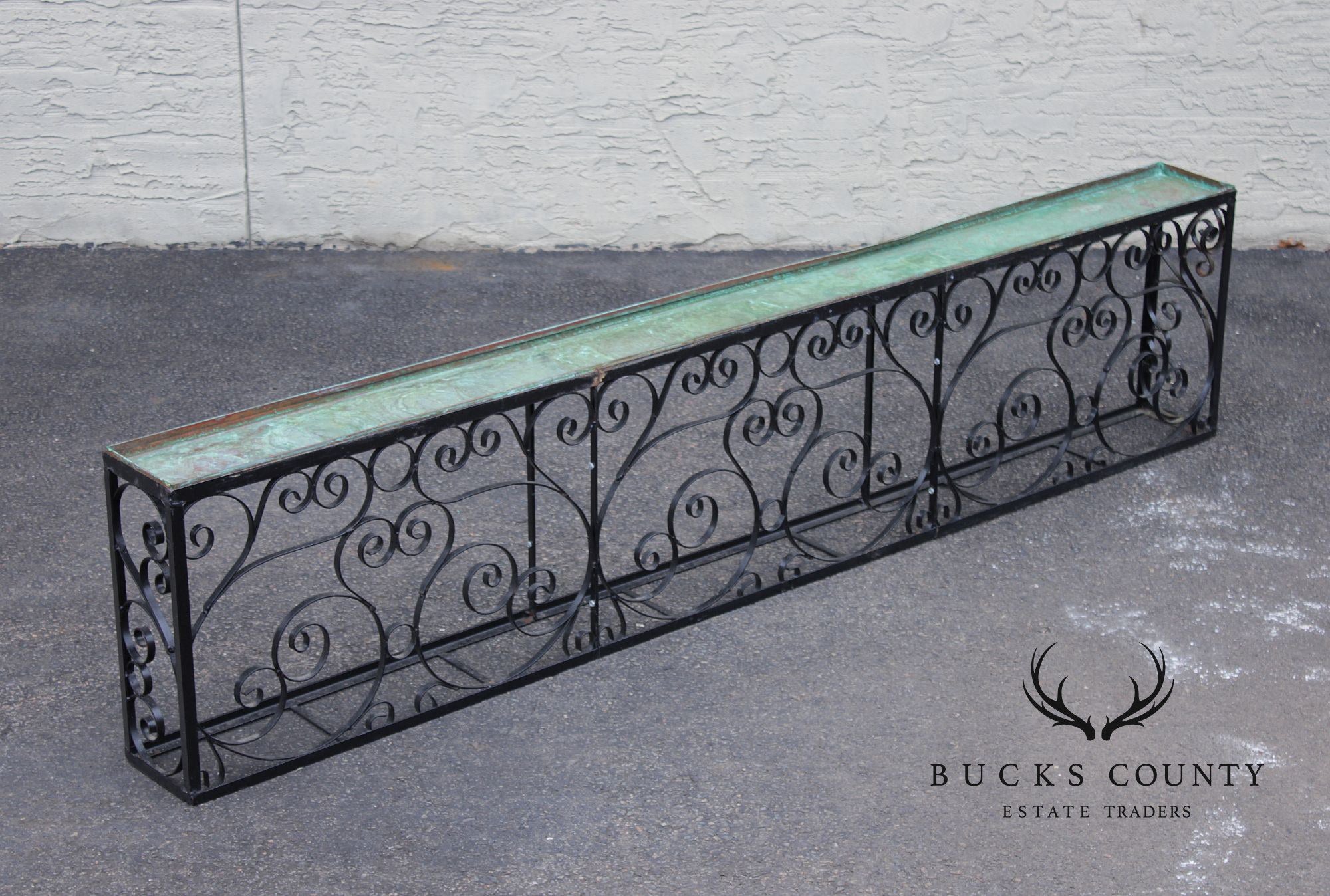 Ornamental Iron Window Length Narrow Planter With Copper Insert