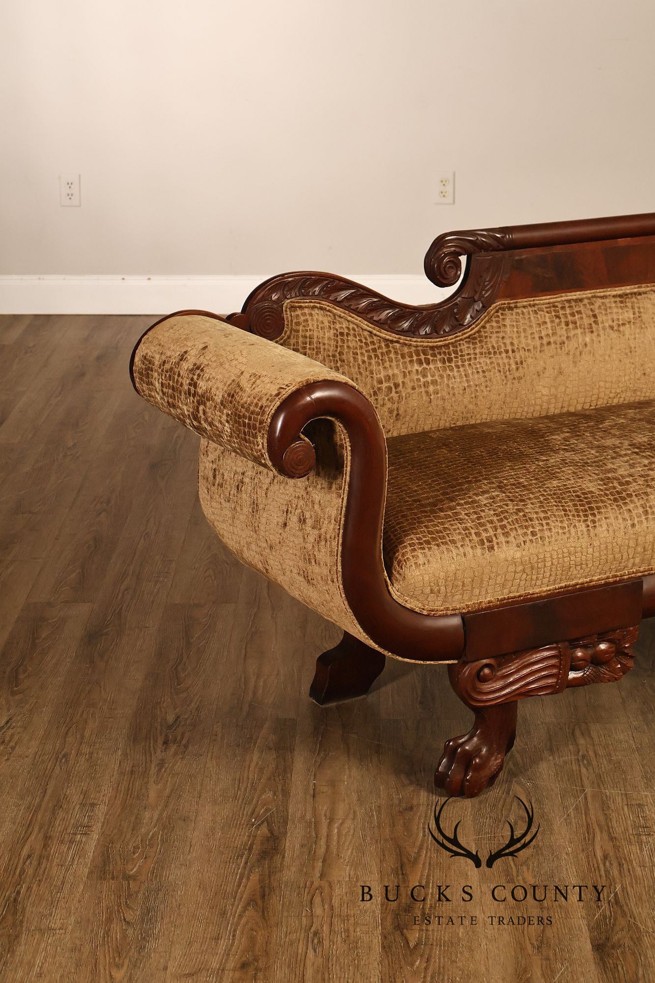 Antique American Classical Empire Style Mahogany Upholstered Sofa