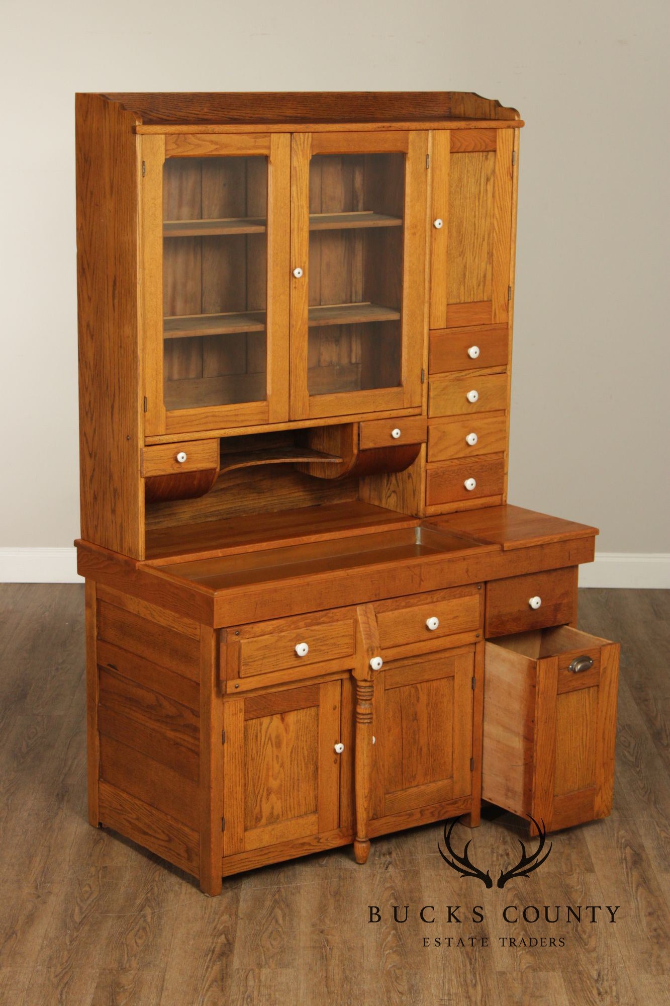Antique American Hutch With Copper Dry Sink And Pull-Out Cutting Board