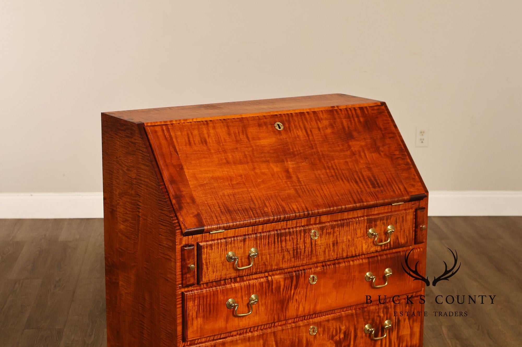 Custom Tiger Maple Slant Drop Front Secretary Desk
