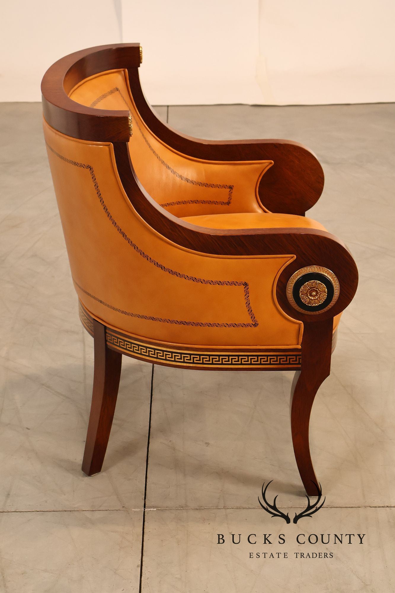 Neoclassical Empire Style Pair Of Mahogany And Leather Armchairs