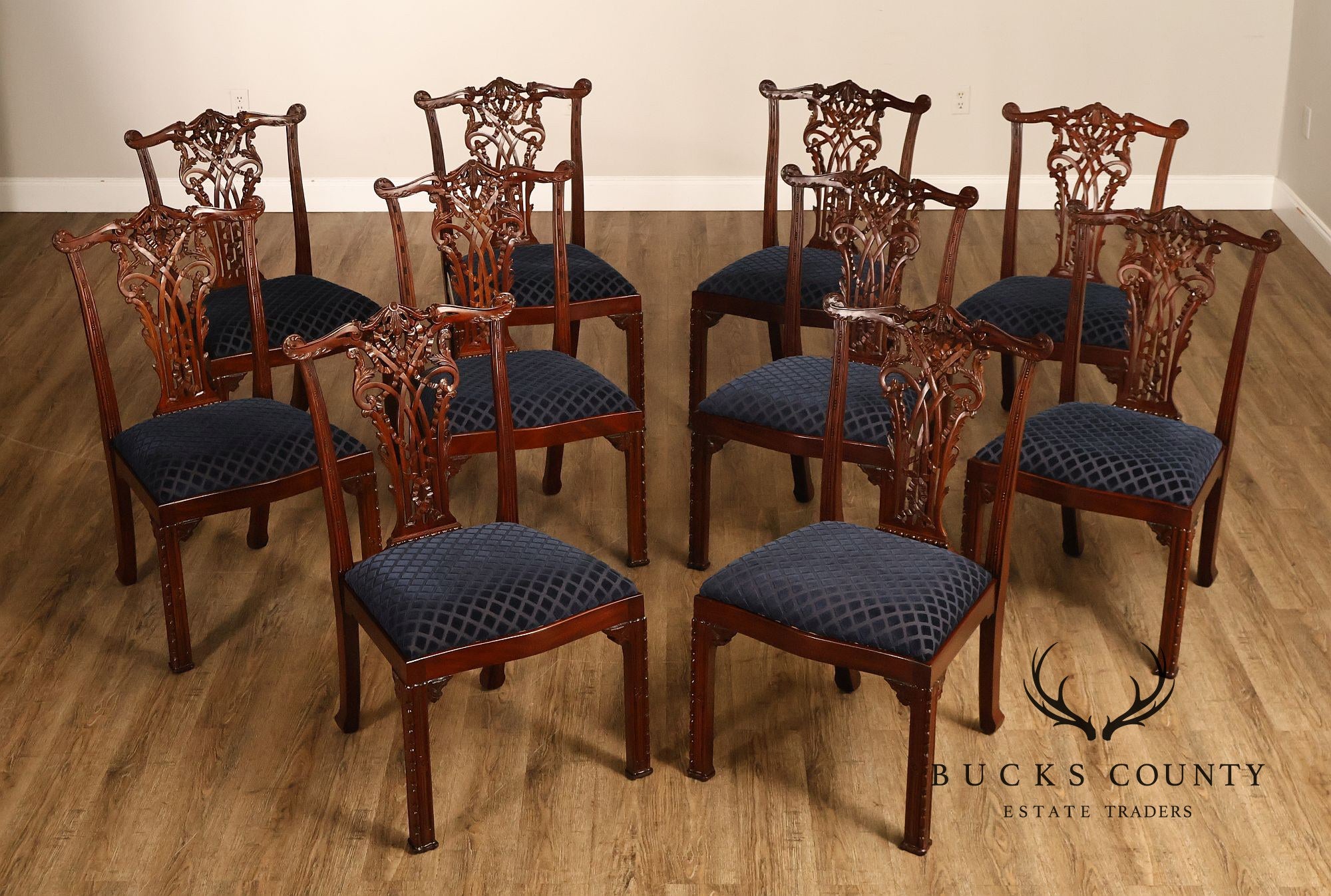 Maitland Smith Set Of 10 Chippendale Style Carved Mahogany Dining Chairs