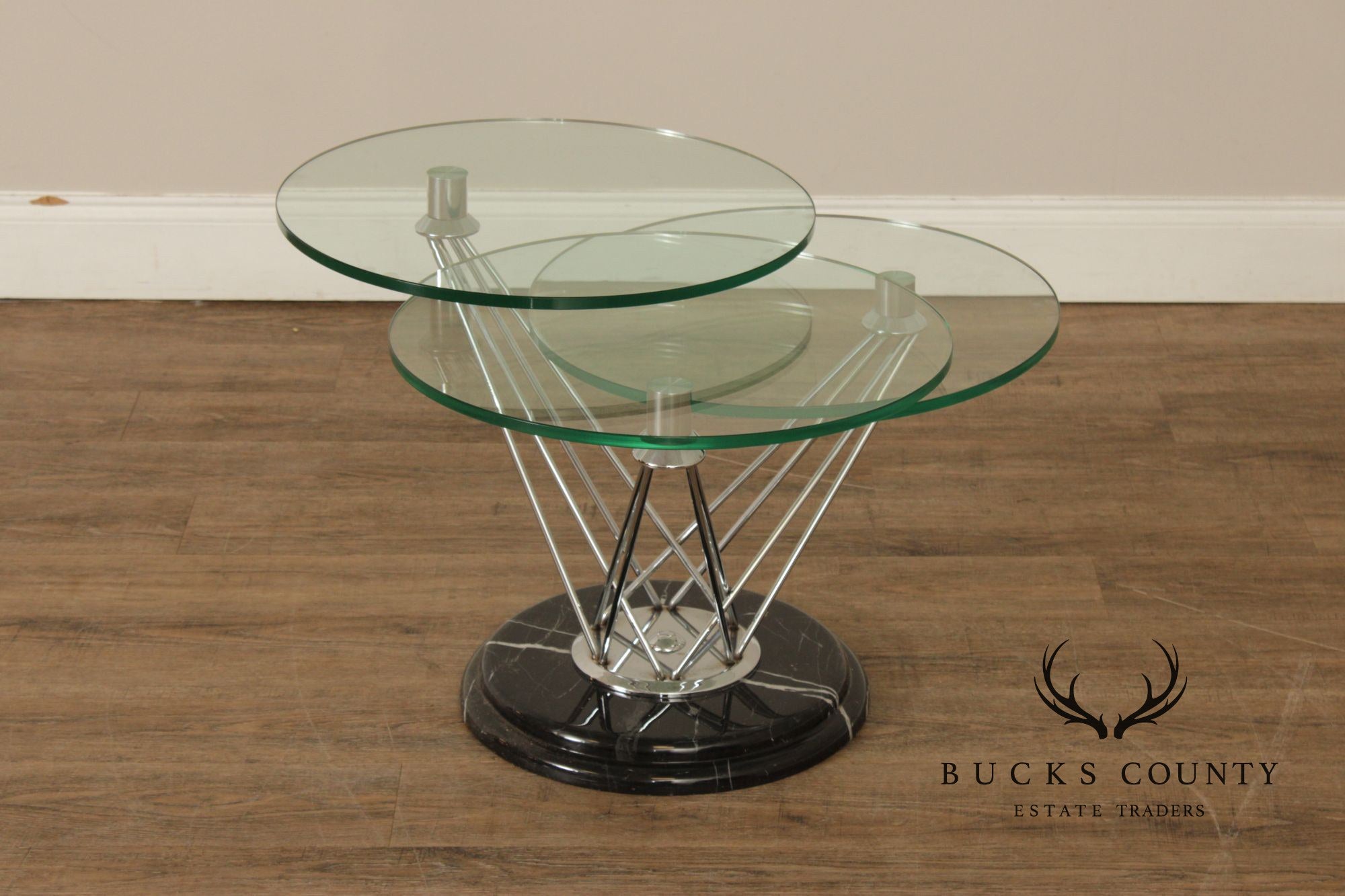 Modern Glass Top Marble Swivel Side Table