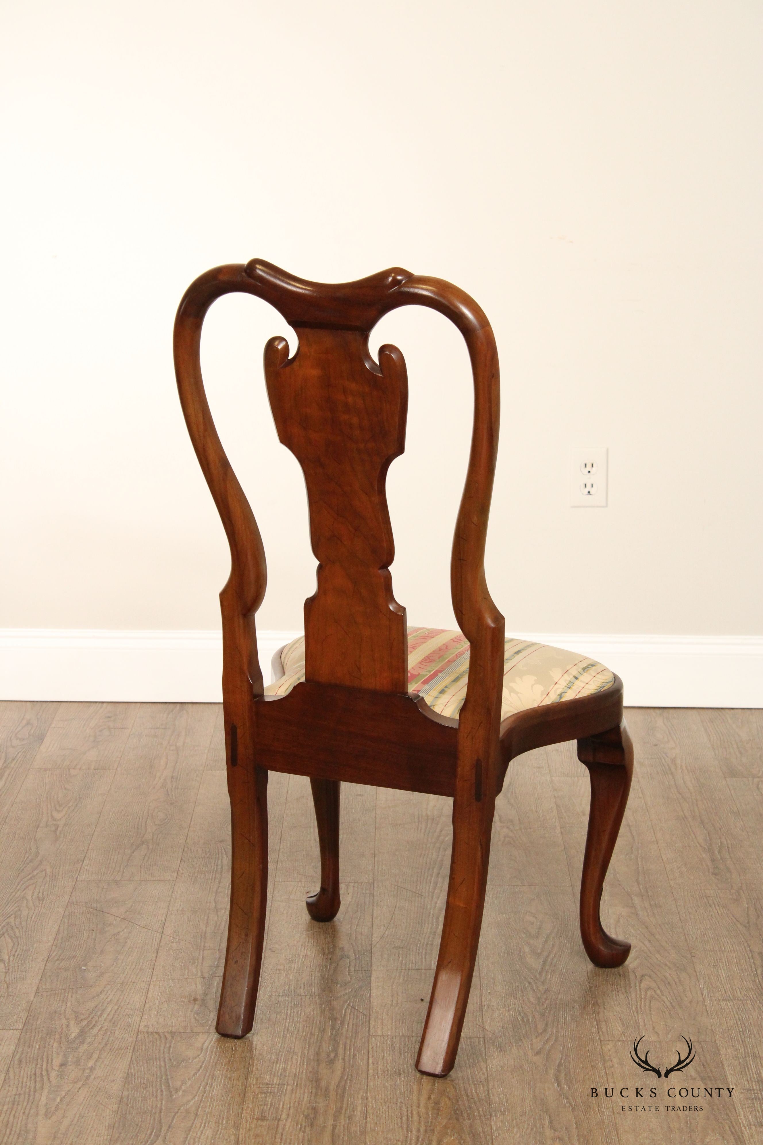 Vintage Queen Anne Style Side Chair With Upholstered Seat