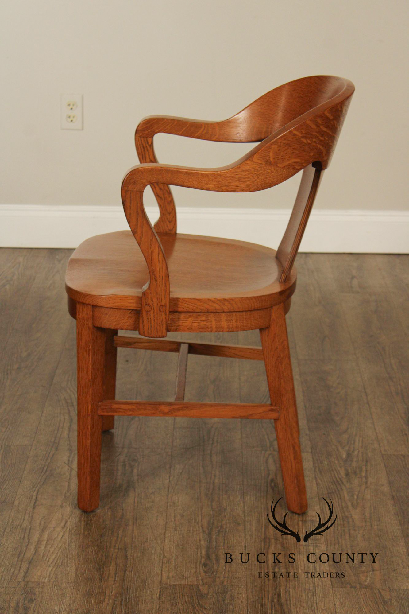 Marble & Shattuck Vintage Set of Six Solid Oak Bankers Armchairs