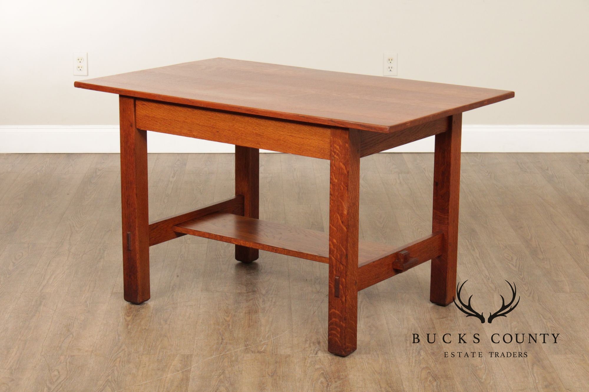 L. & J.G. Stickley Antique Mission Oak Library Table Writing Desk