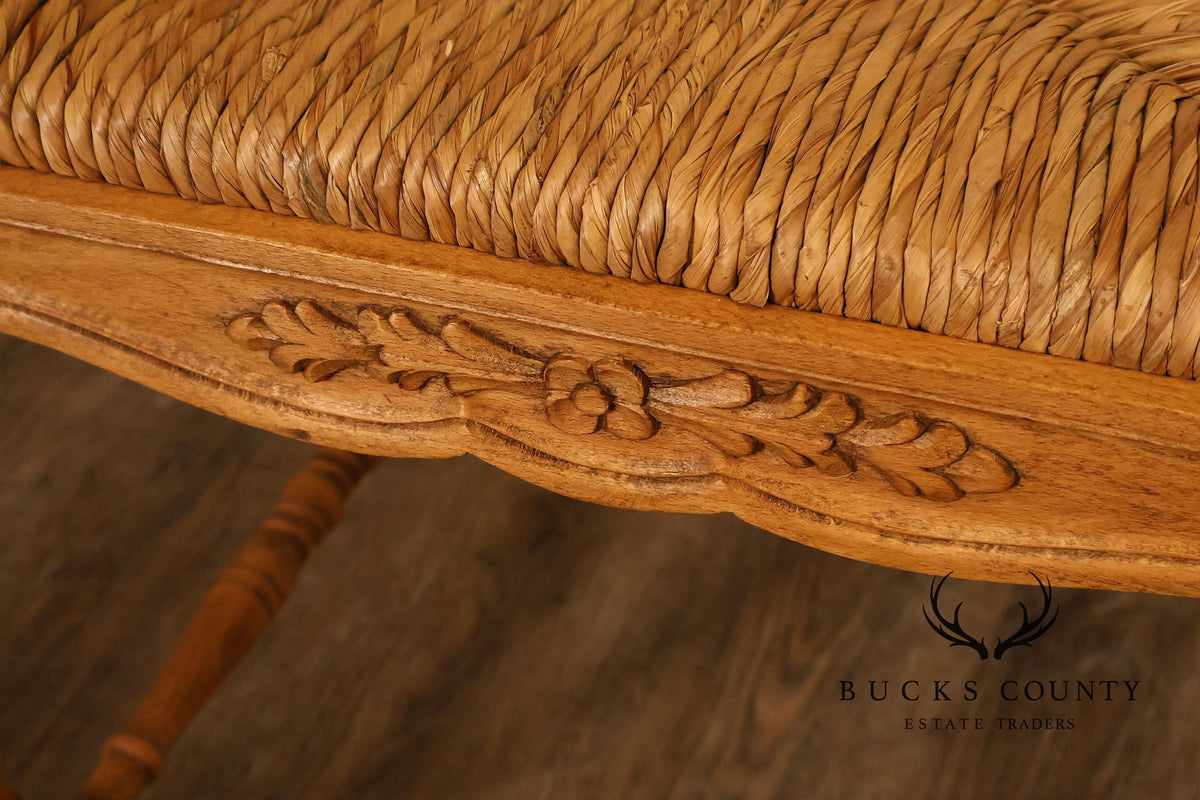 French Provincial Style Carved Wood Rush Seat Settee