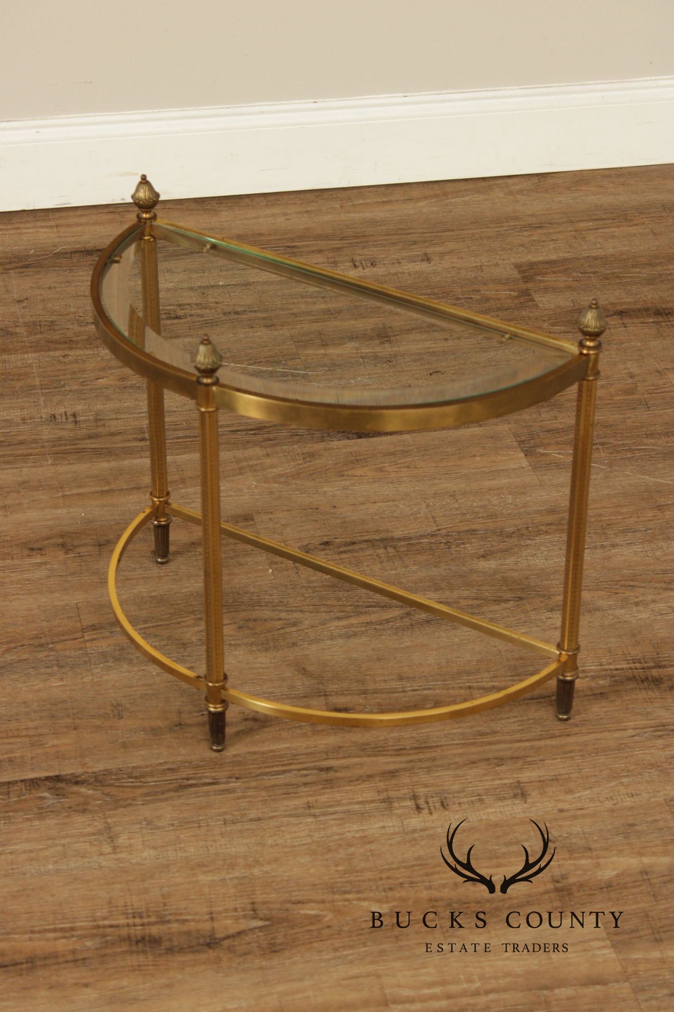 Hollywood Regency Pair of Glass Top Demilune Side Tables
