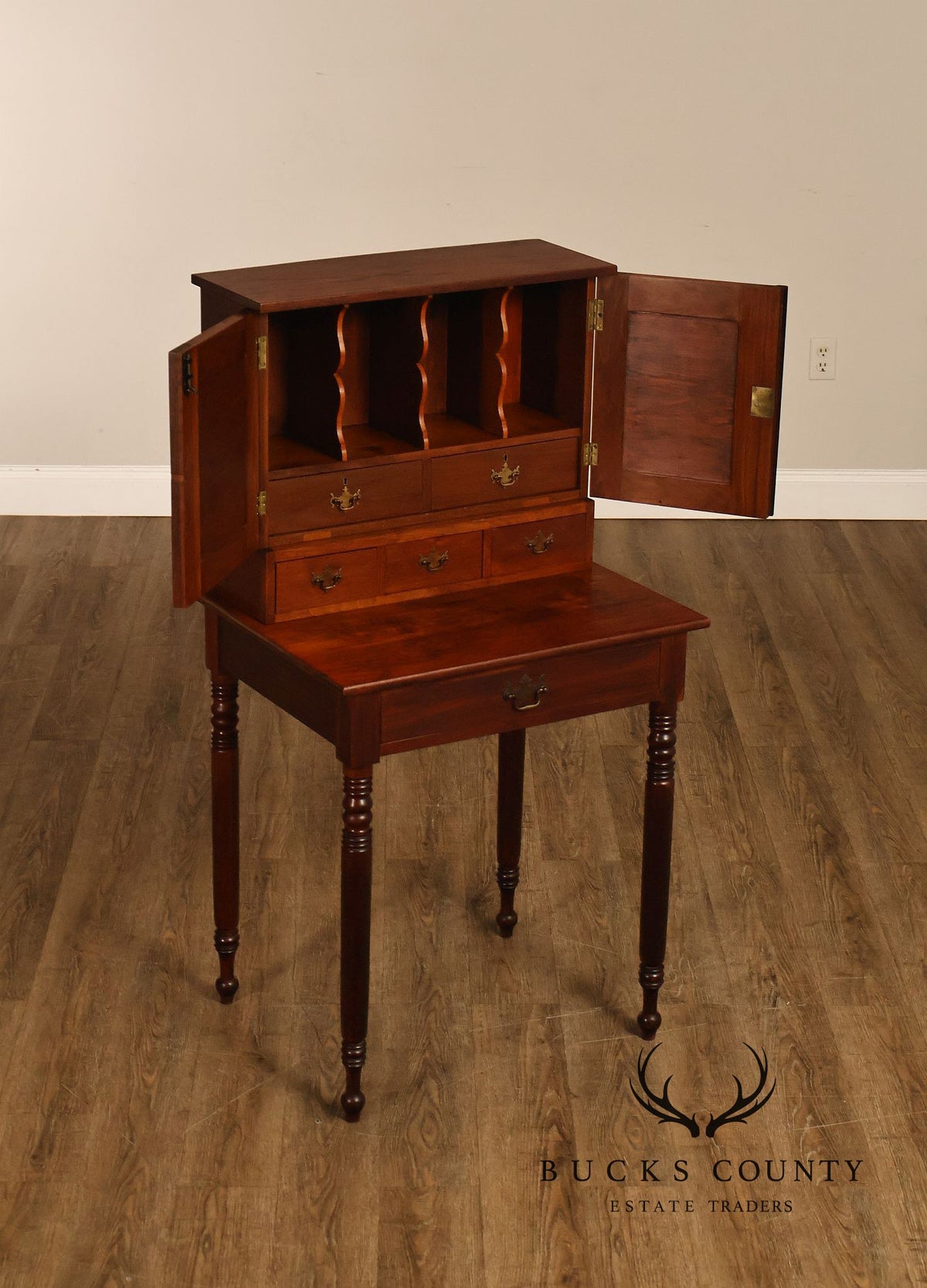 Antique Walnut Two-Part Writing Desk With Cubbyhole Organizer