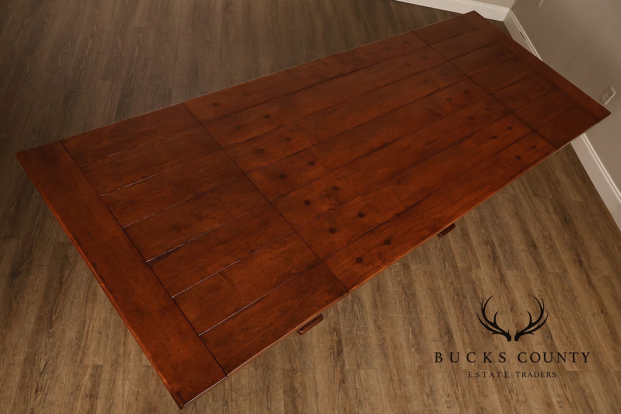 Bausman Farmhouse Trestle Dining Table With 2 Leaves