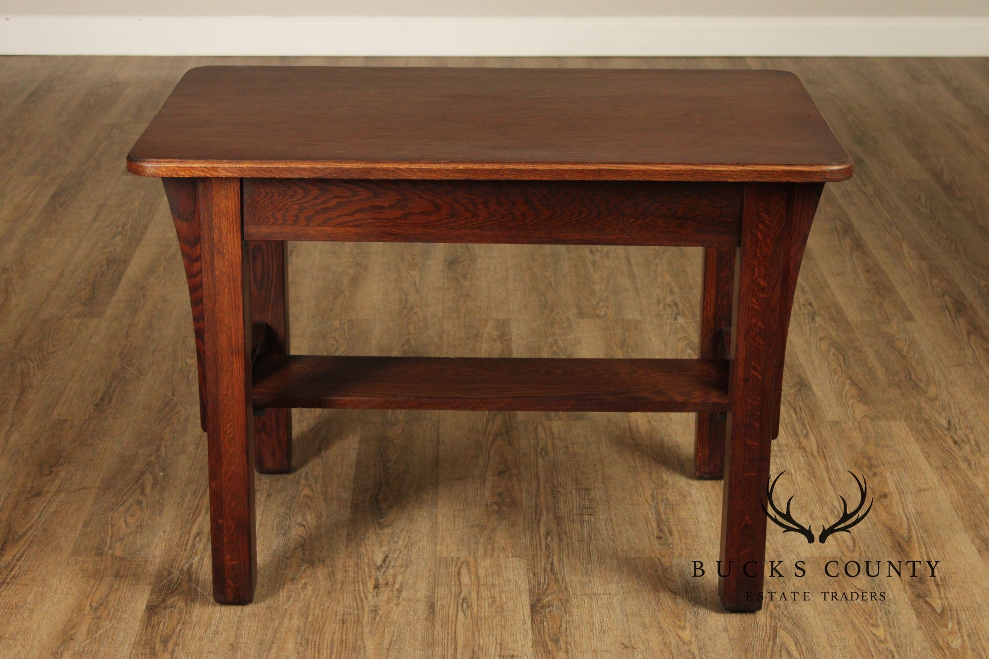 Antique Mission Oak Arts & Crafts Writing Desk With Drawer And Cutout Sides