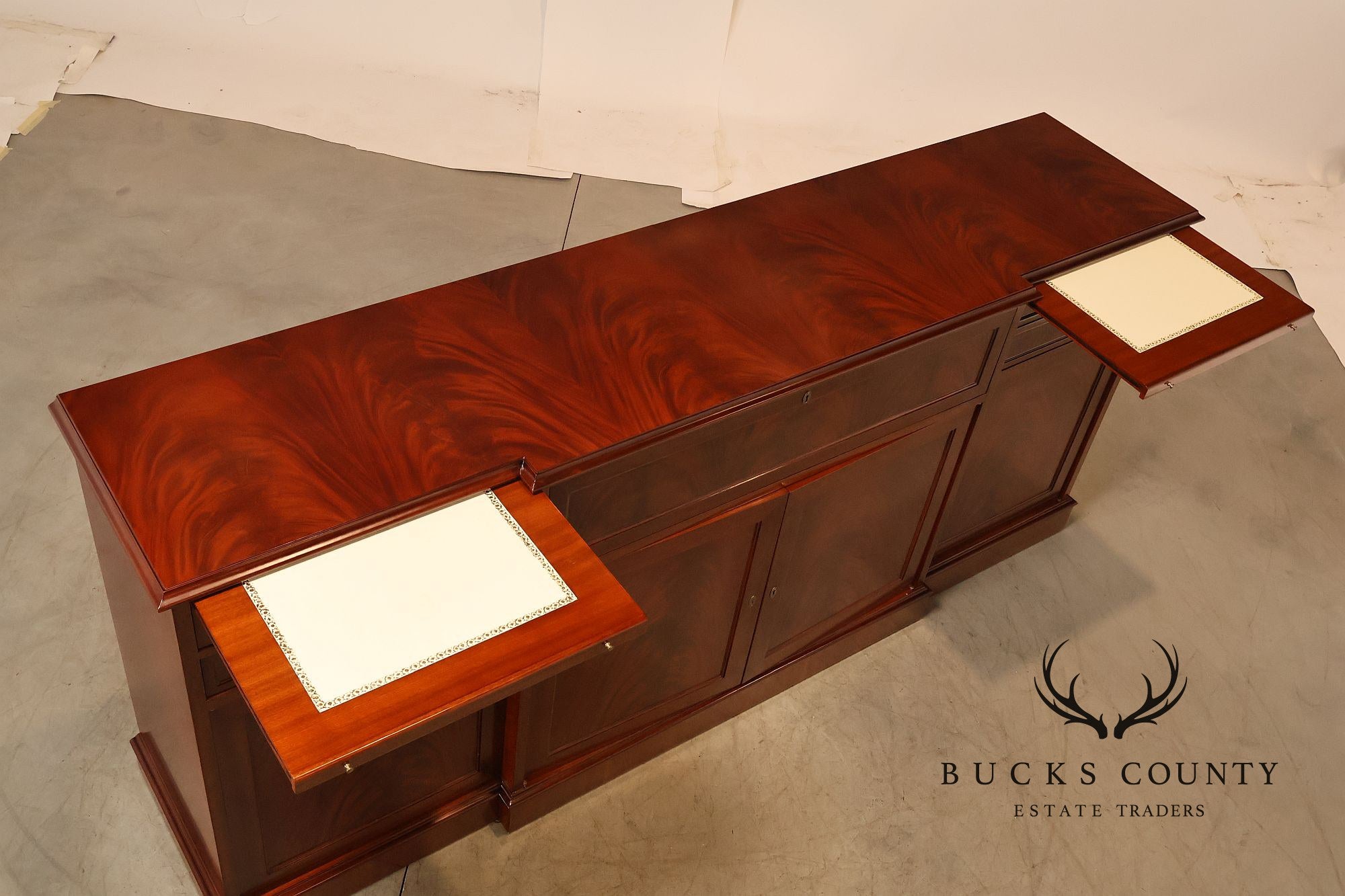 Flame Mahogany Breakfront Buffet Sideboard with Drop Front Secretary Desk