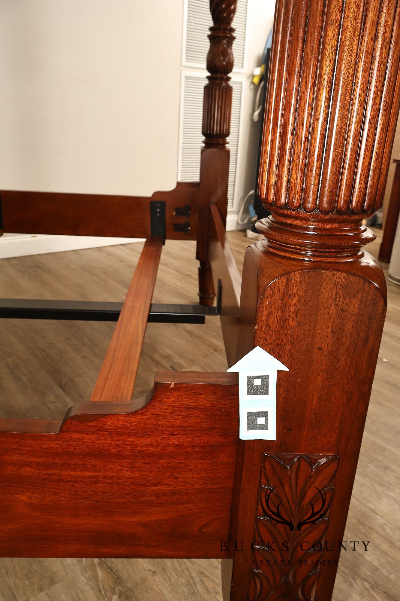 Colonial Revival Carved Mahogany King Size Four Poster Bed