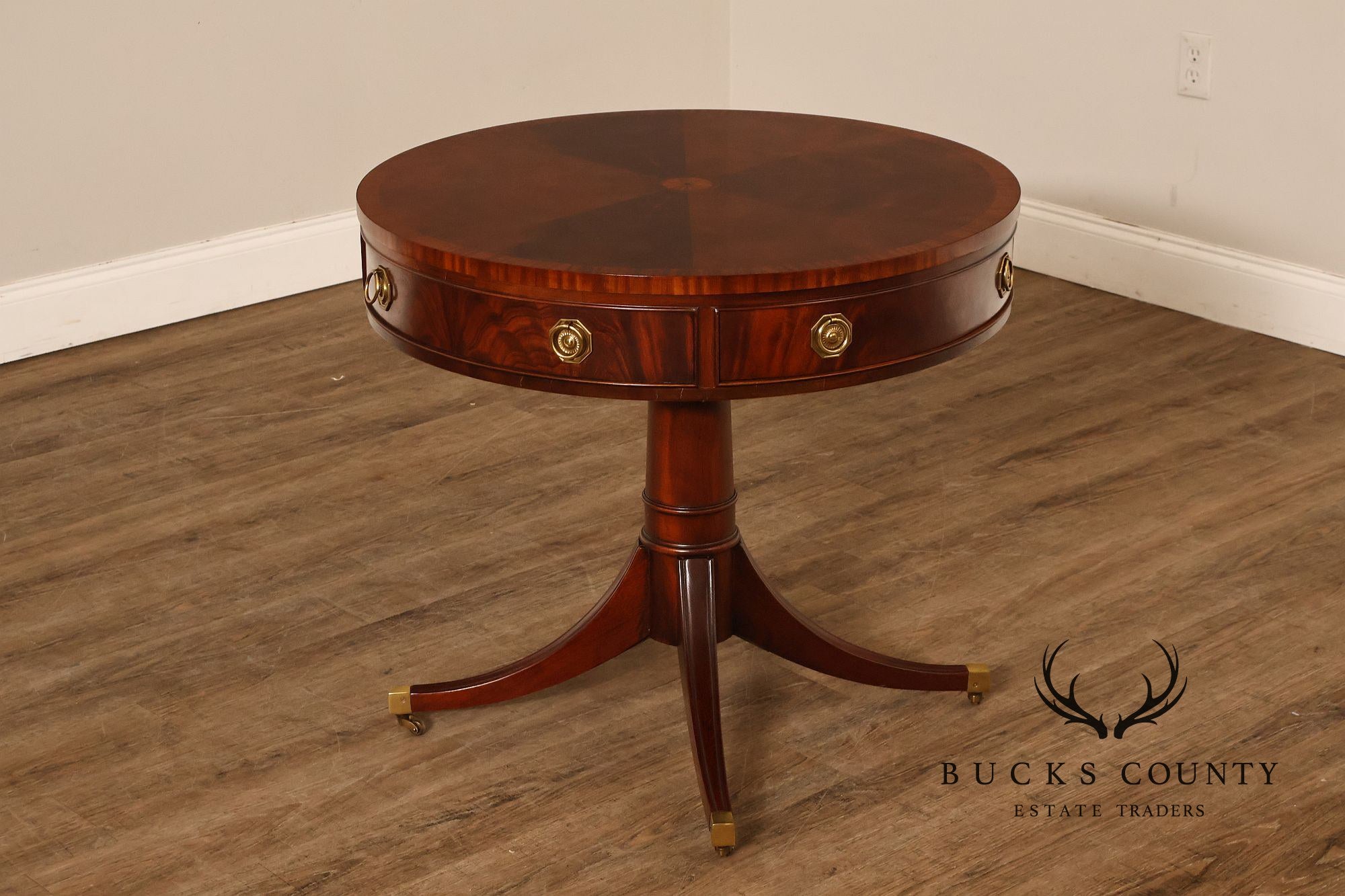 Hickory Chair Federal Style Round Inlaid Mahogany Drum Table