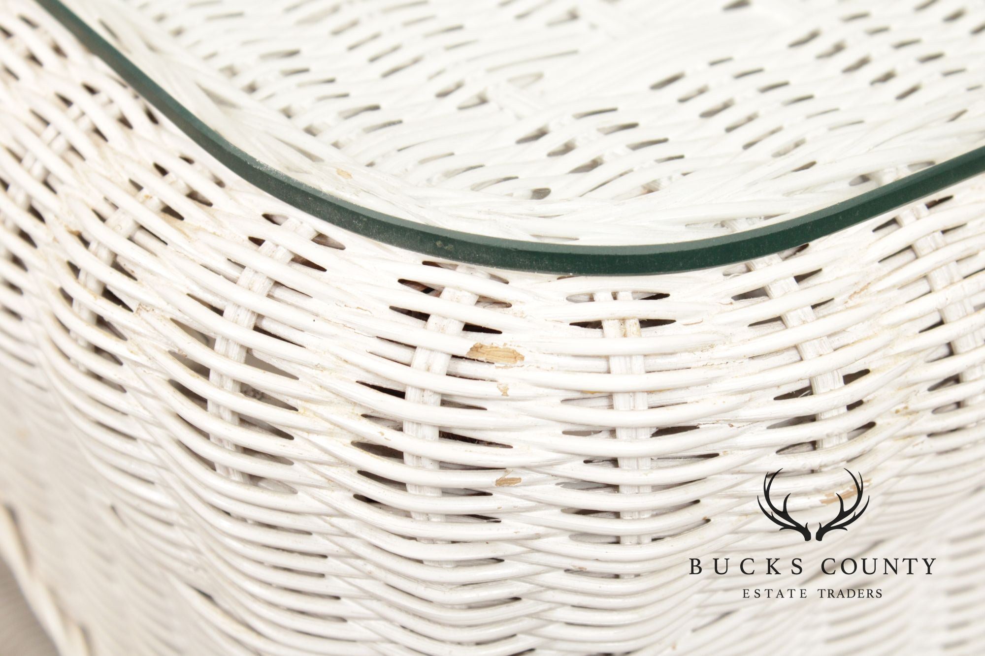 White Wicker Glass Top Coffee Table