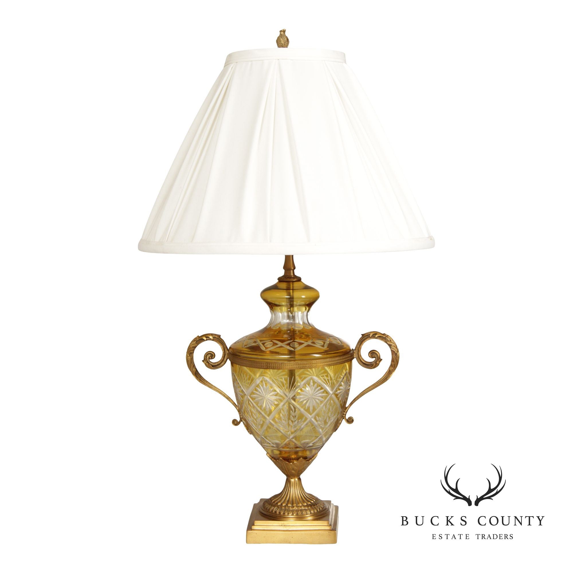 Ethan Allen Amber Glass Urn Table Lamp