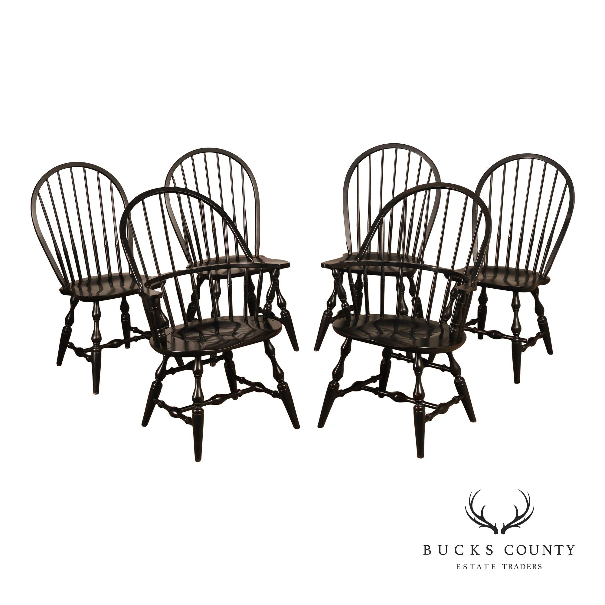 Nichols And Stone Set Of Six Black Windsor Dining Chairs