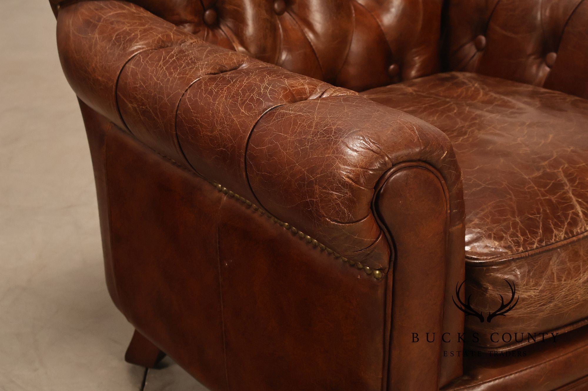 Moe's Home Collection Pair of Tufted Distressed Brown Leather Armchairs