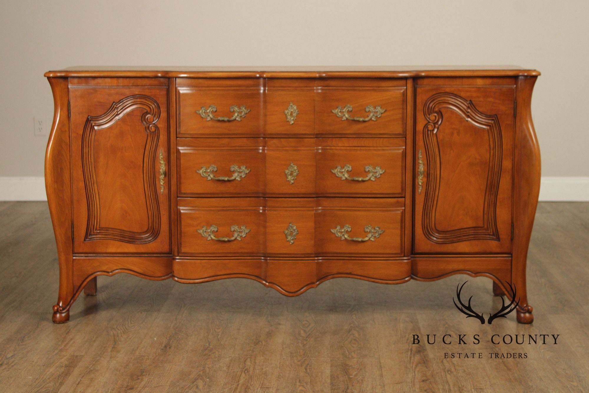 Vintage French Provincial Walnut Sideboard Buffet