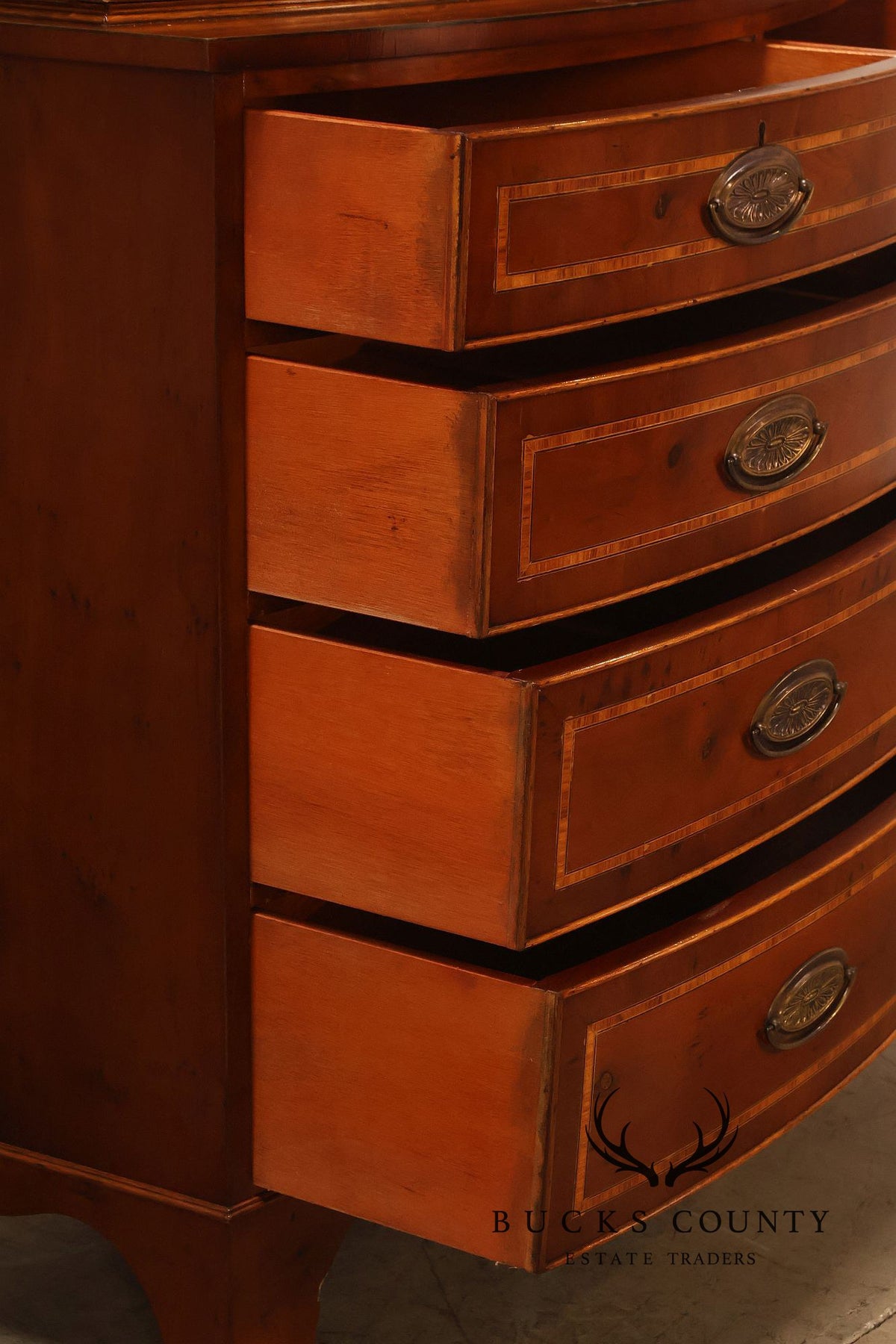 Georgian Style Inlaid Yew Wood Bow Front Bookcase Bureau China Cabinet