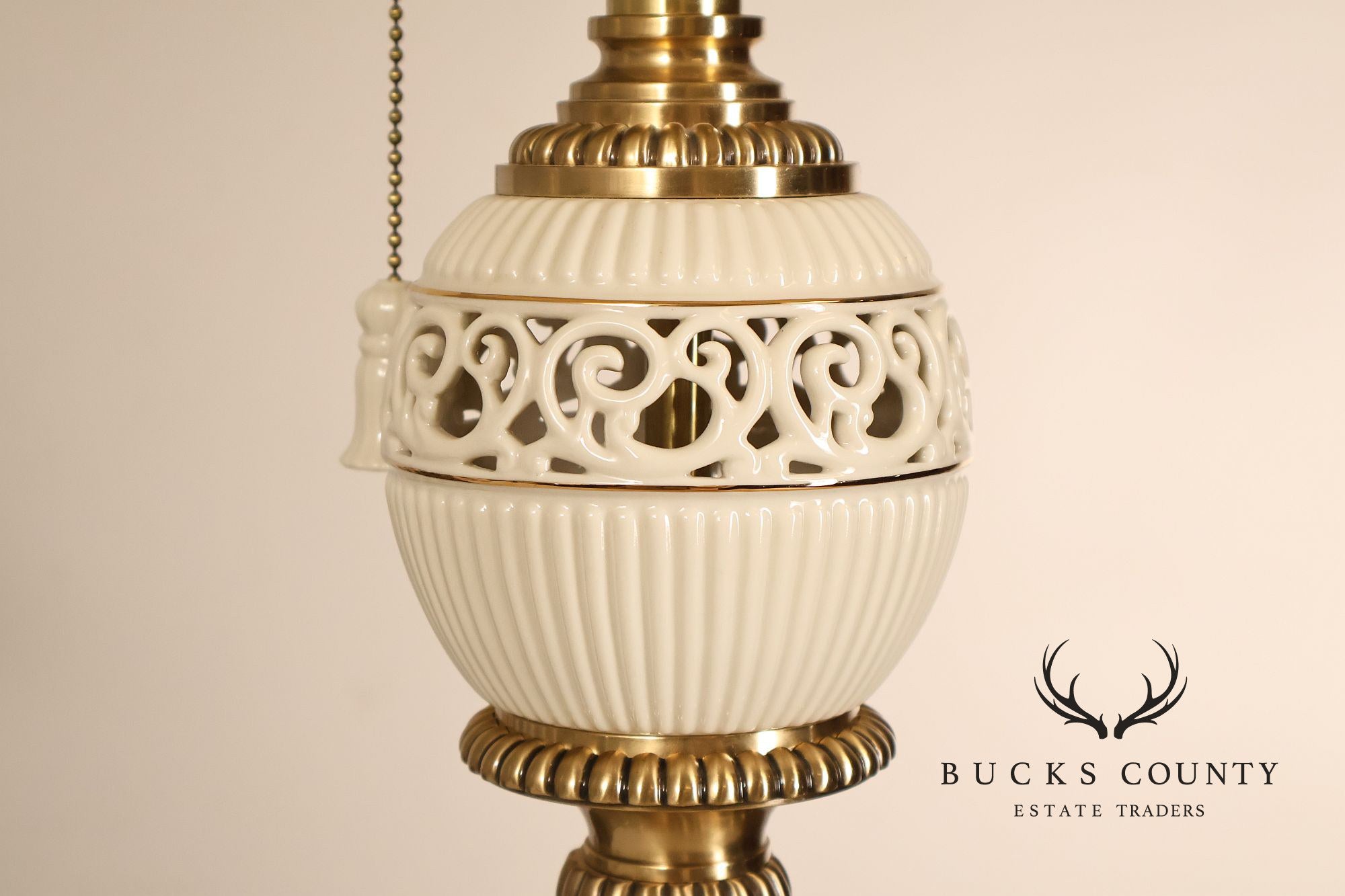 Lenox For Quoizel Pair of Brass and Porcelain Tall Table Lamps