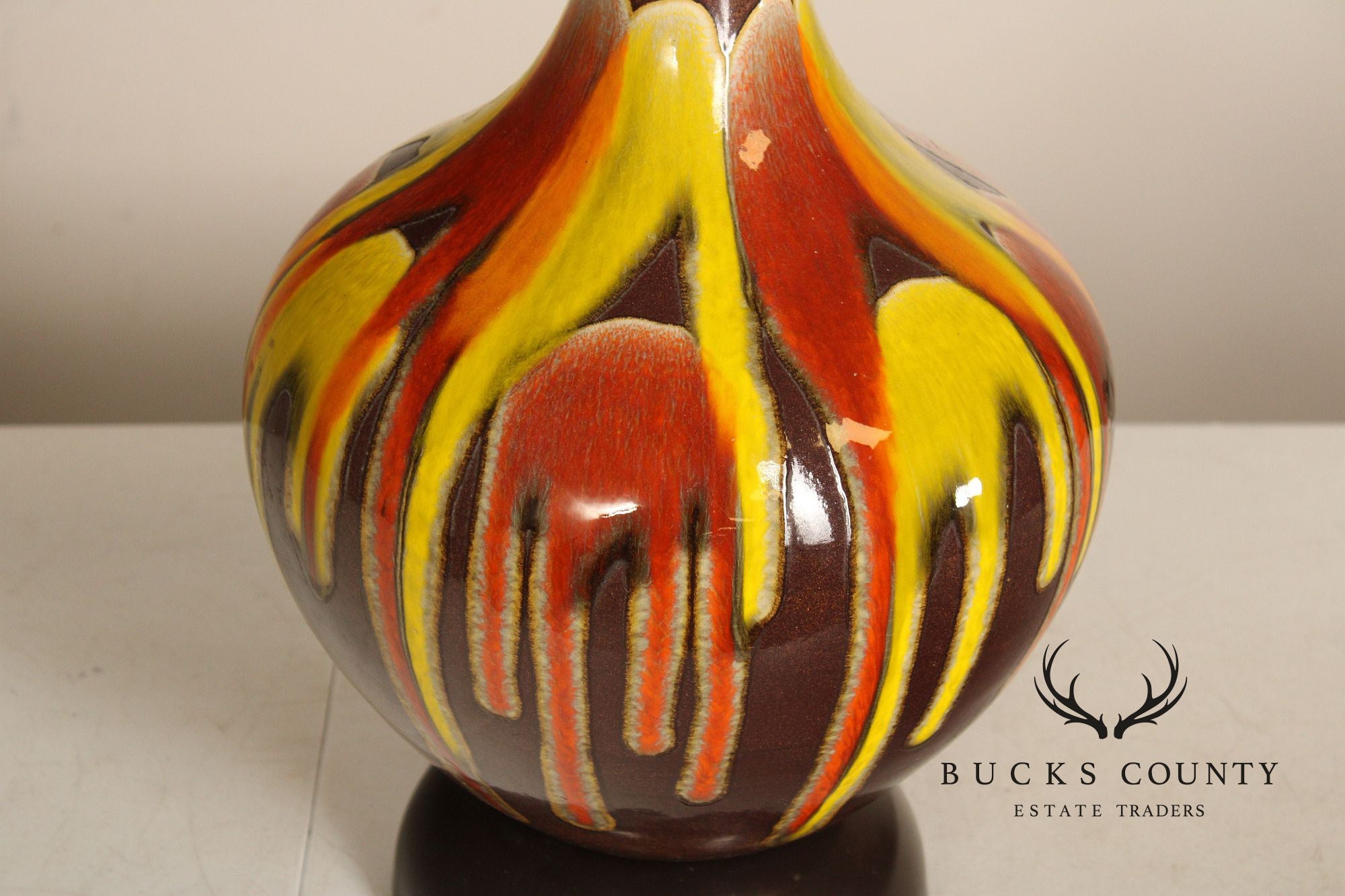 Mid Century Modern Pair of Drip Glazed Porcelain Table Lamps