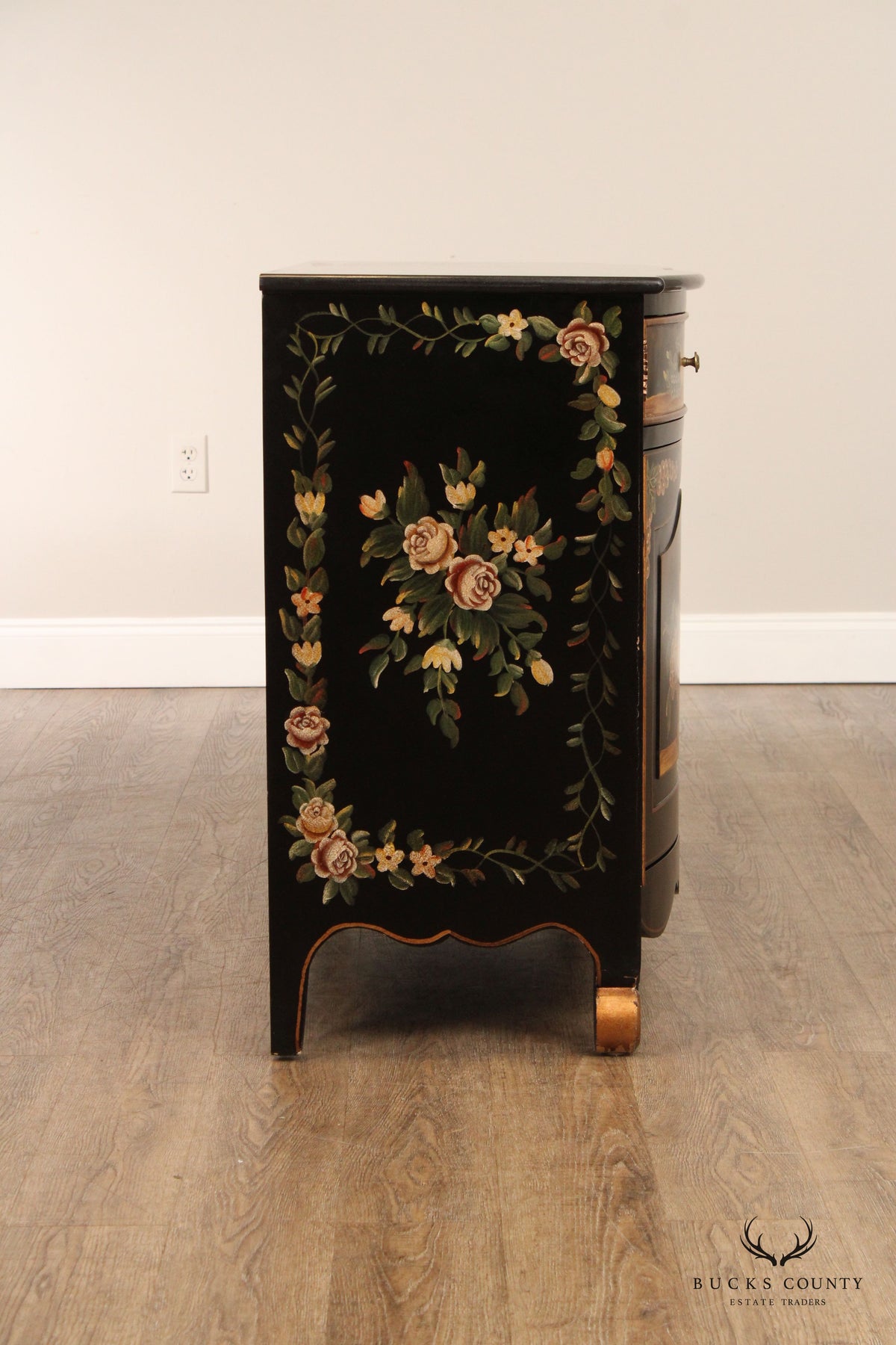 Rustic Italian Style Paint Decorated Marble Top Buffet