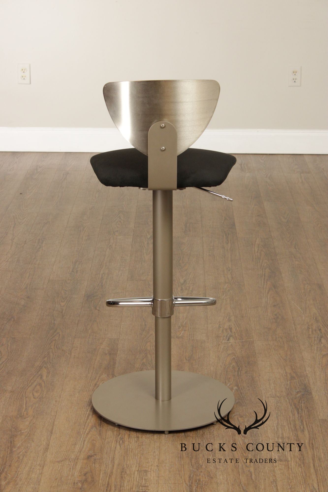 Modern Style Set of Seven Brushed Steel Swivel Bar Stools