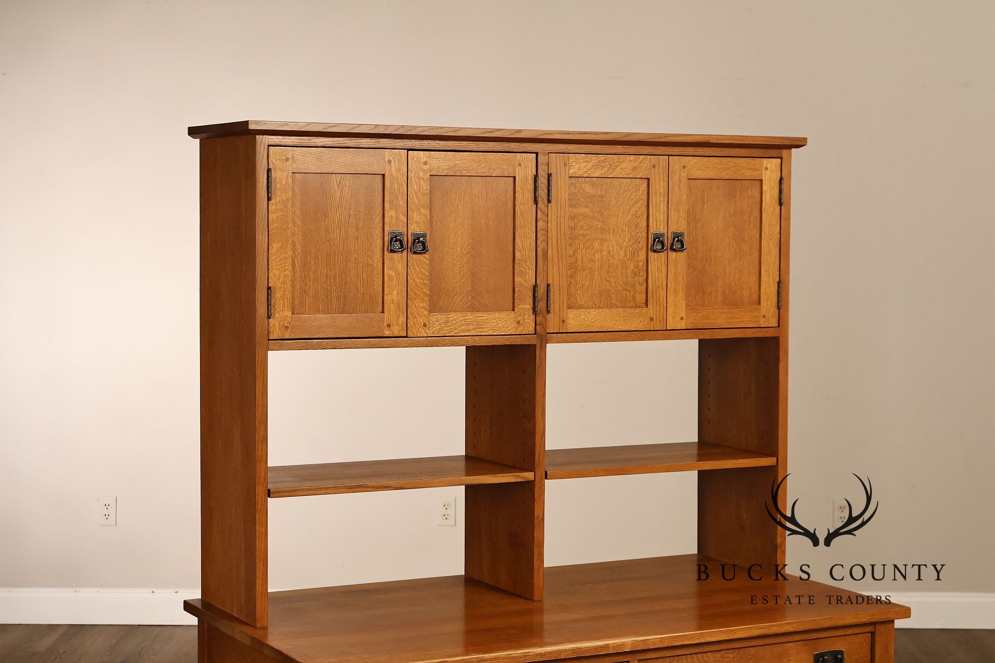 Stickley Mission Collection Oak Spindle Desk with Hutch