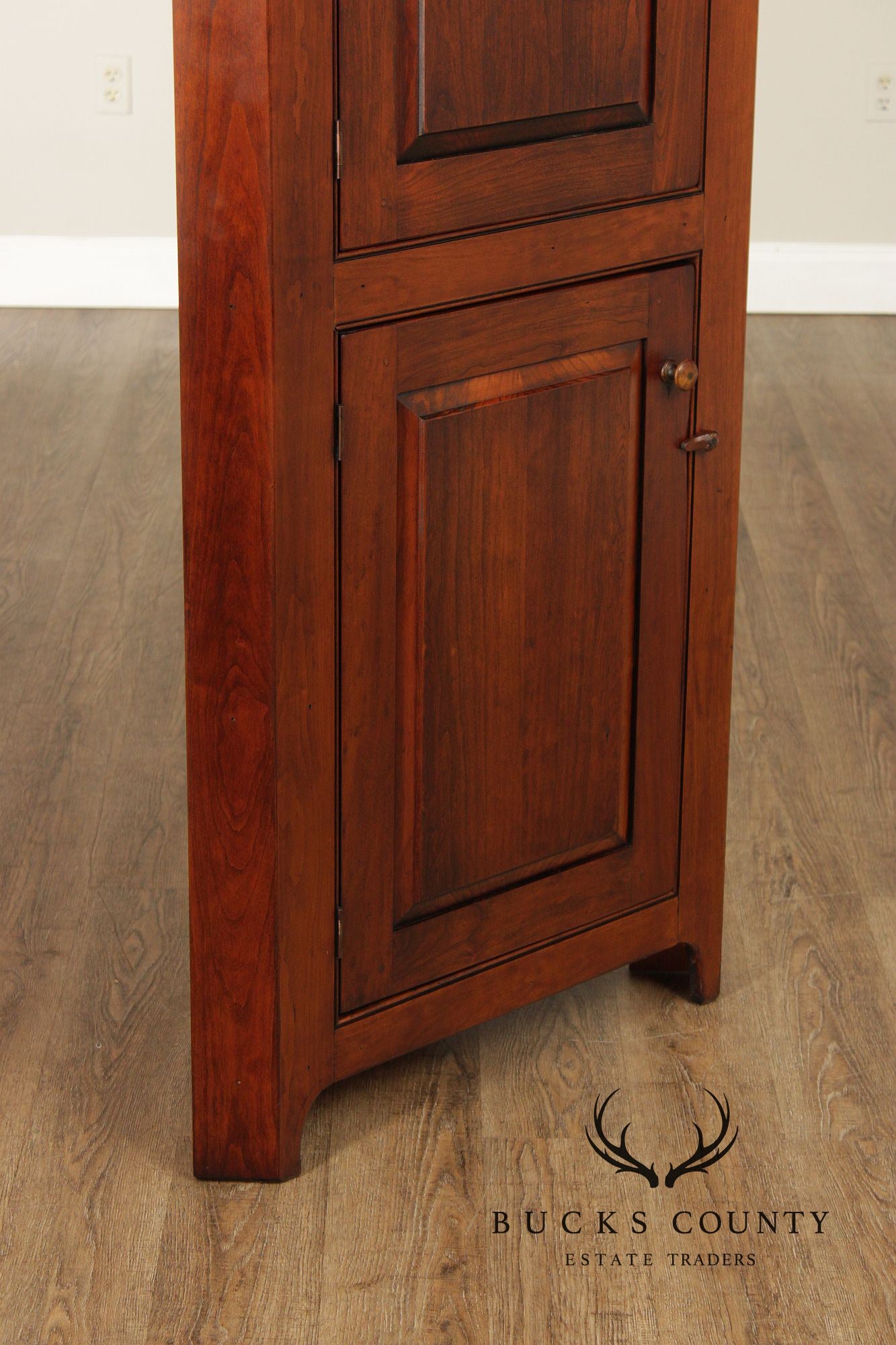 Primitive Two-Door Cherry Narrow Corner Cupboard