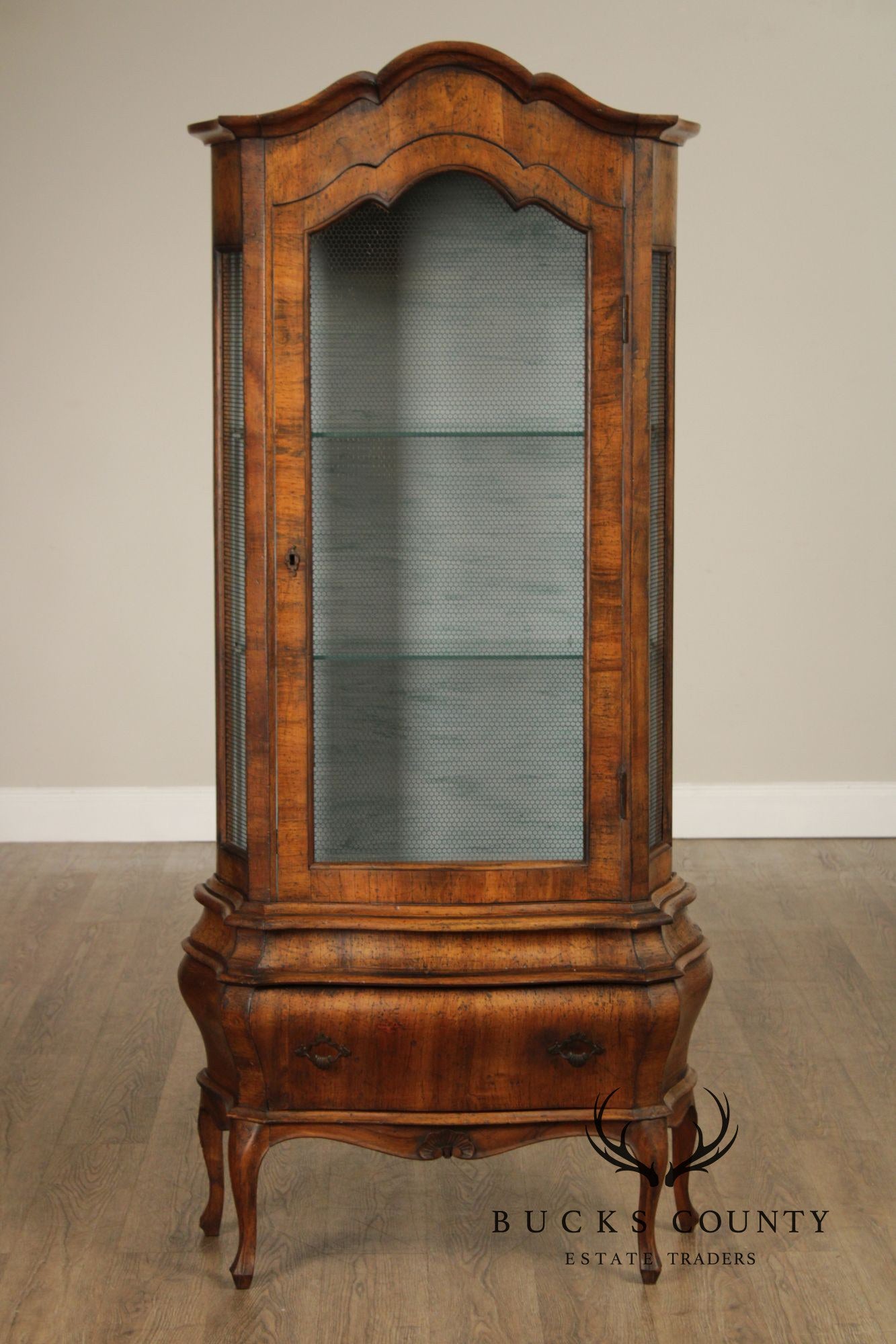 Italian Rococo Style Walnut Bombe Vitrine