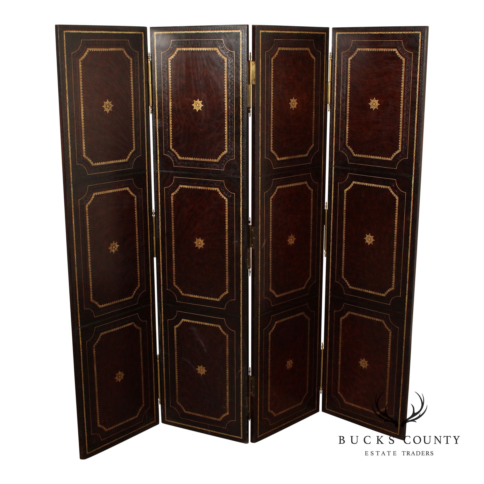 Maitland Smith Four-Panel Leather Folding Screen