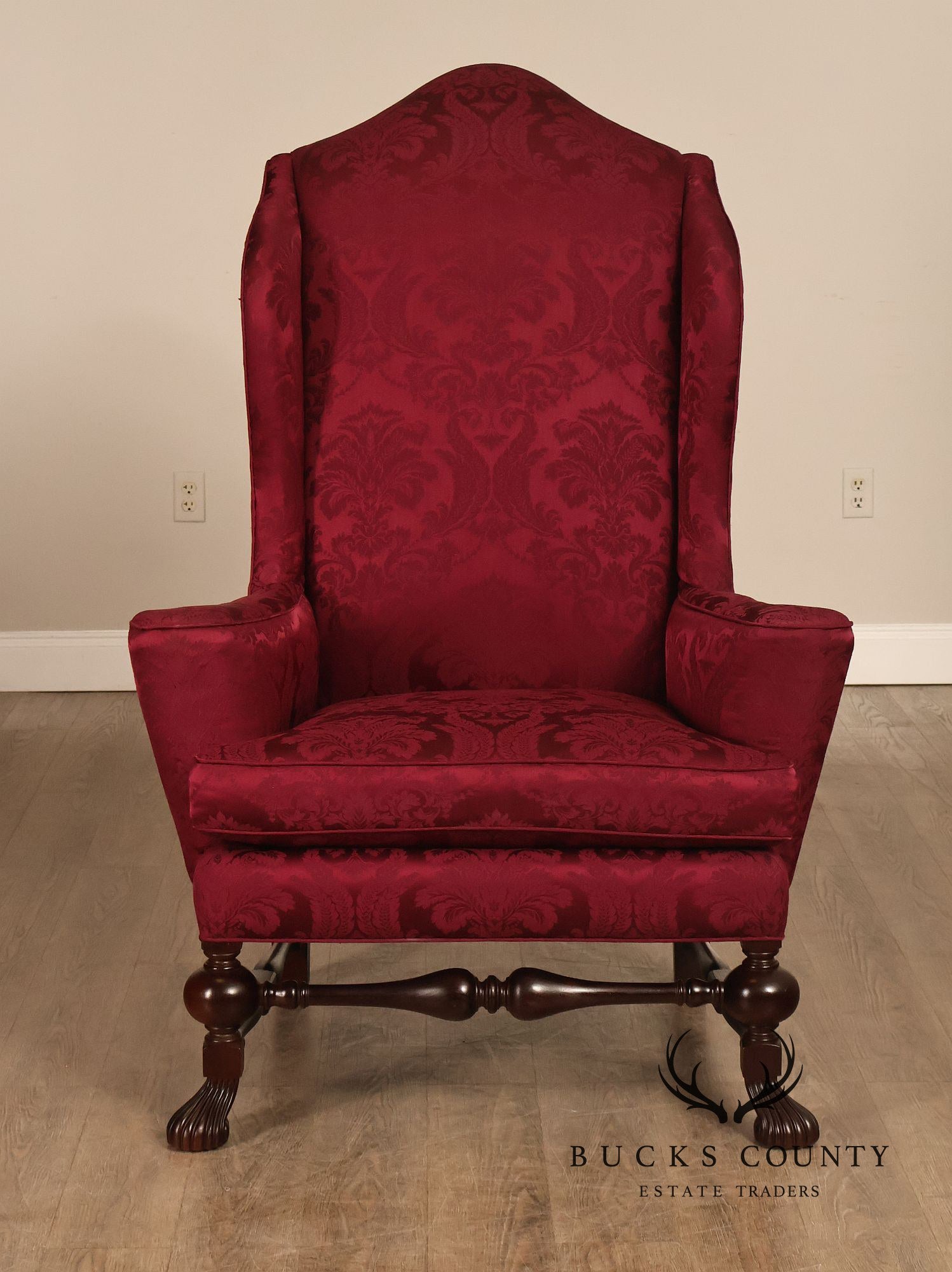 Baker Stately Homes Collection Pair of Carved Wingback Armchairs