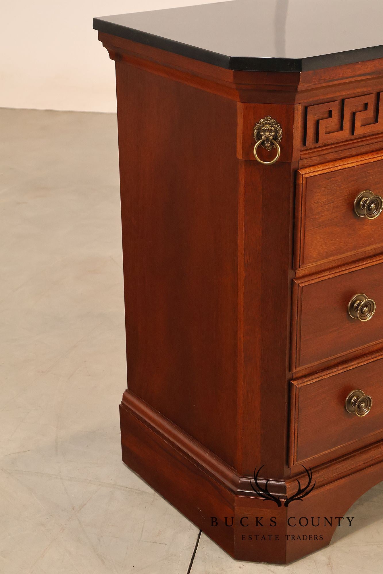 Stanley Furniture Regency Style Pair of Marble Top Mahogany Nightstands