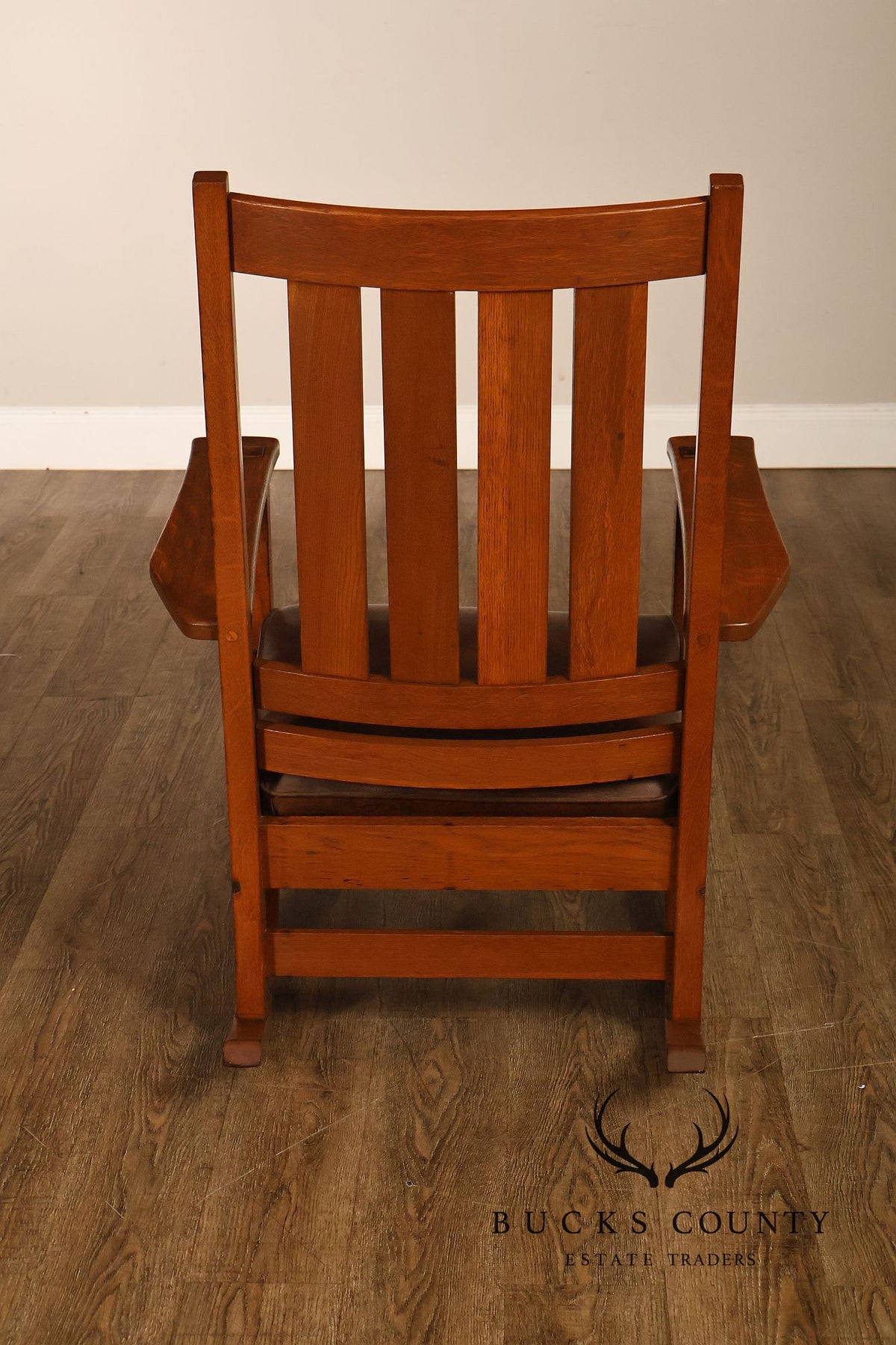 Antique L. & J.G. Stickley Mission Oak Slat Back Rocking Chair