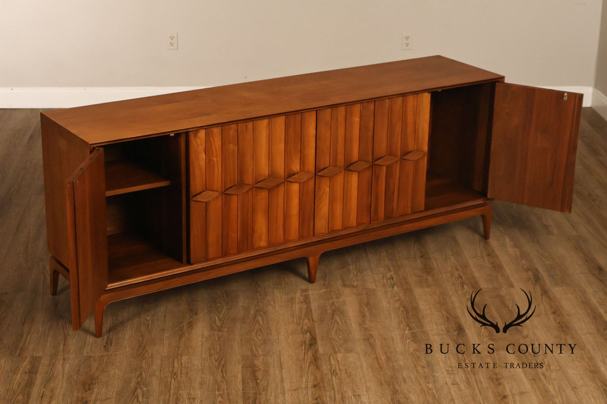 Mid Century Modern Walnut Geometric Paneled Credenza
