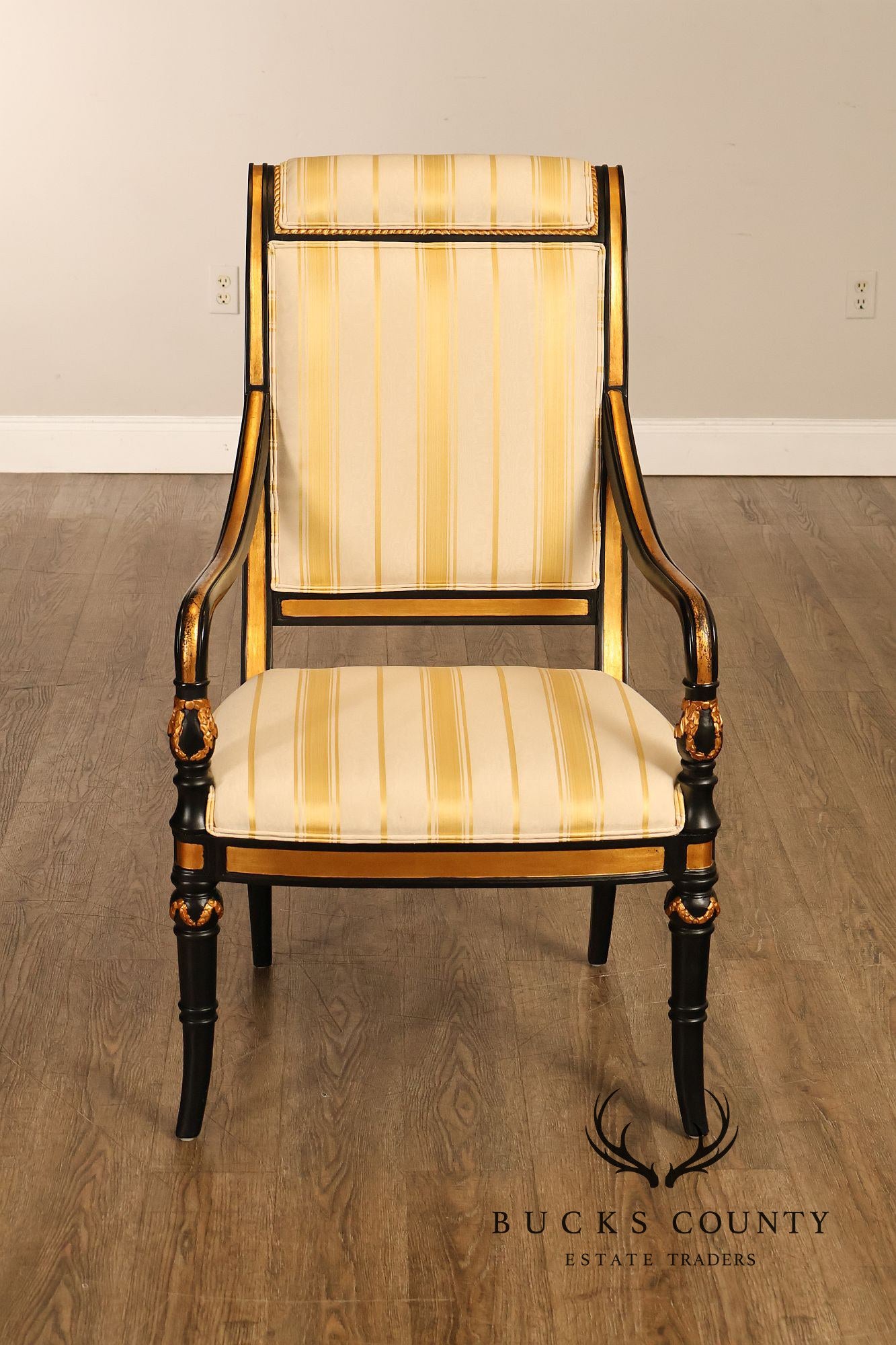 Ferguson Copeland Regency Style Pair of Ebonized Armchairs