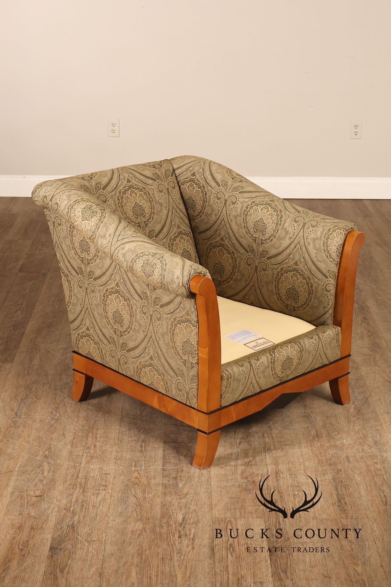 Sherrill Biedermeier Style Upholstered Armchair With Exposed Wood Frame