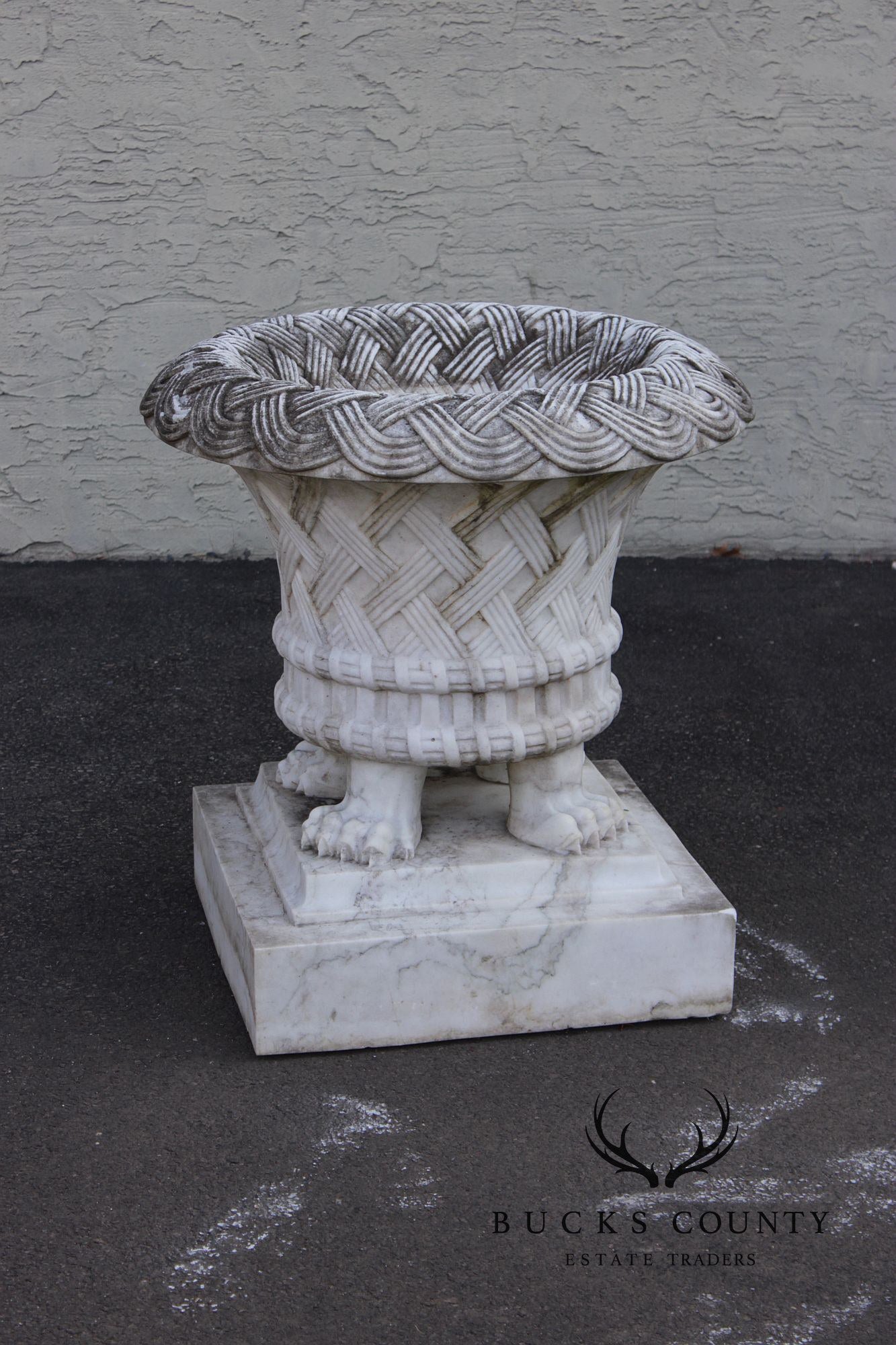Georgian Style Large Vintage Carved Marble Garden Urn