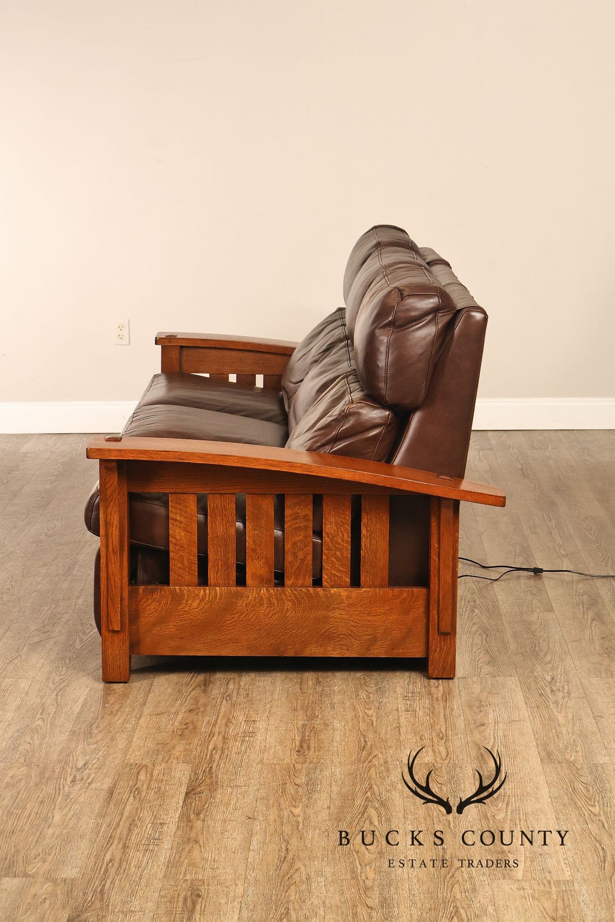 Stickley Orchard Street Mission Oak Leather Power Motion Sofa
