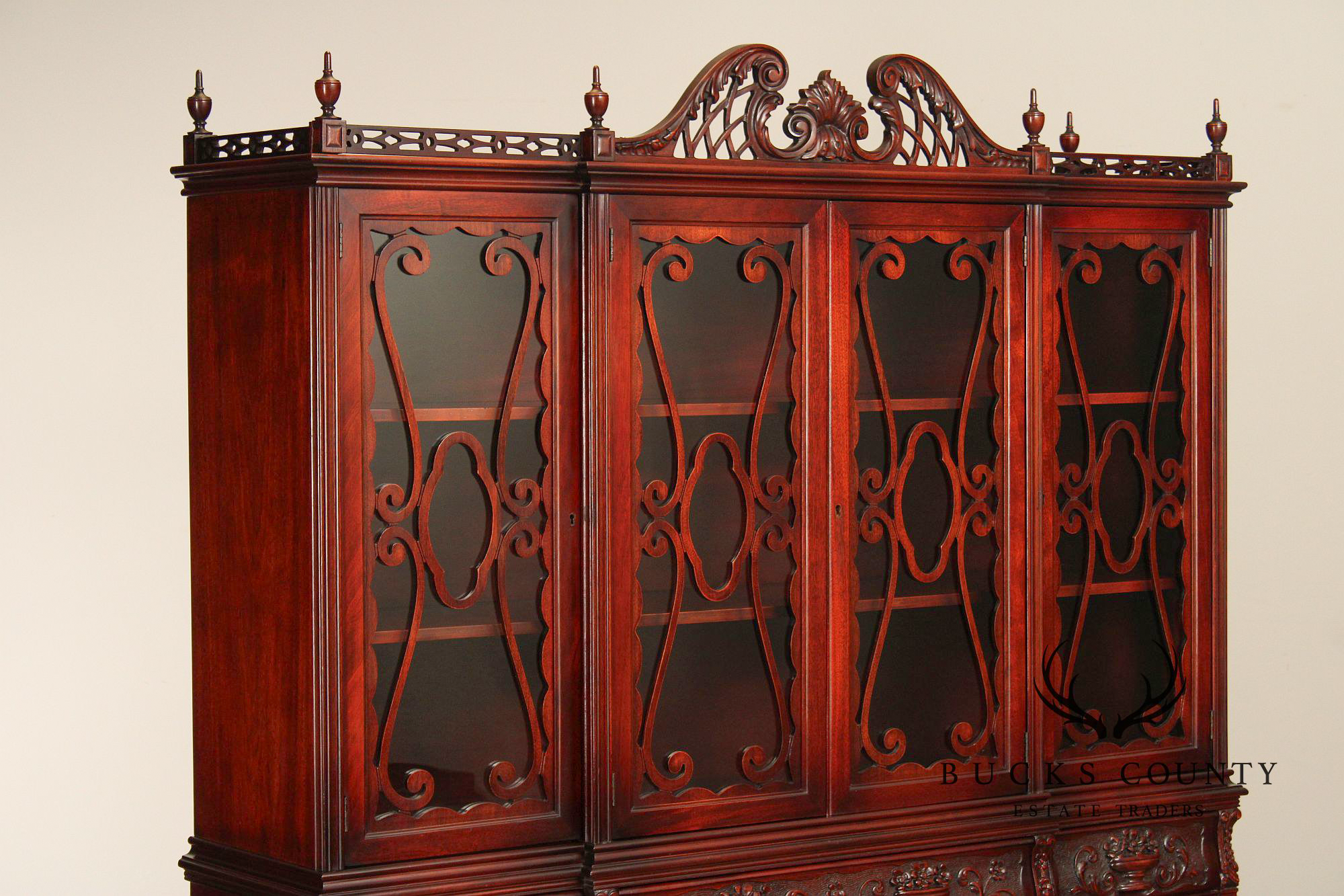 1940's Vintage Carved Mahogany China Cabinet