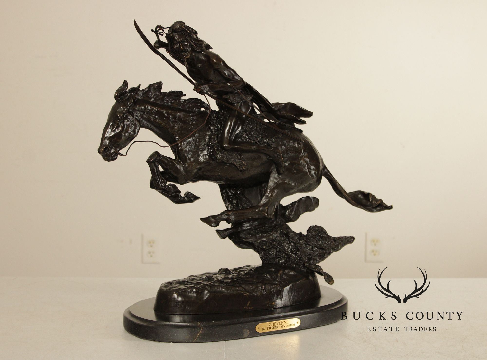 Frederic Remington 'Cheyenne' Native American Equestrian Bronze Sculpture