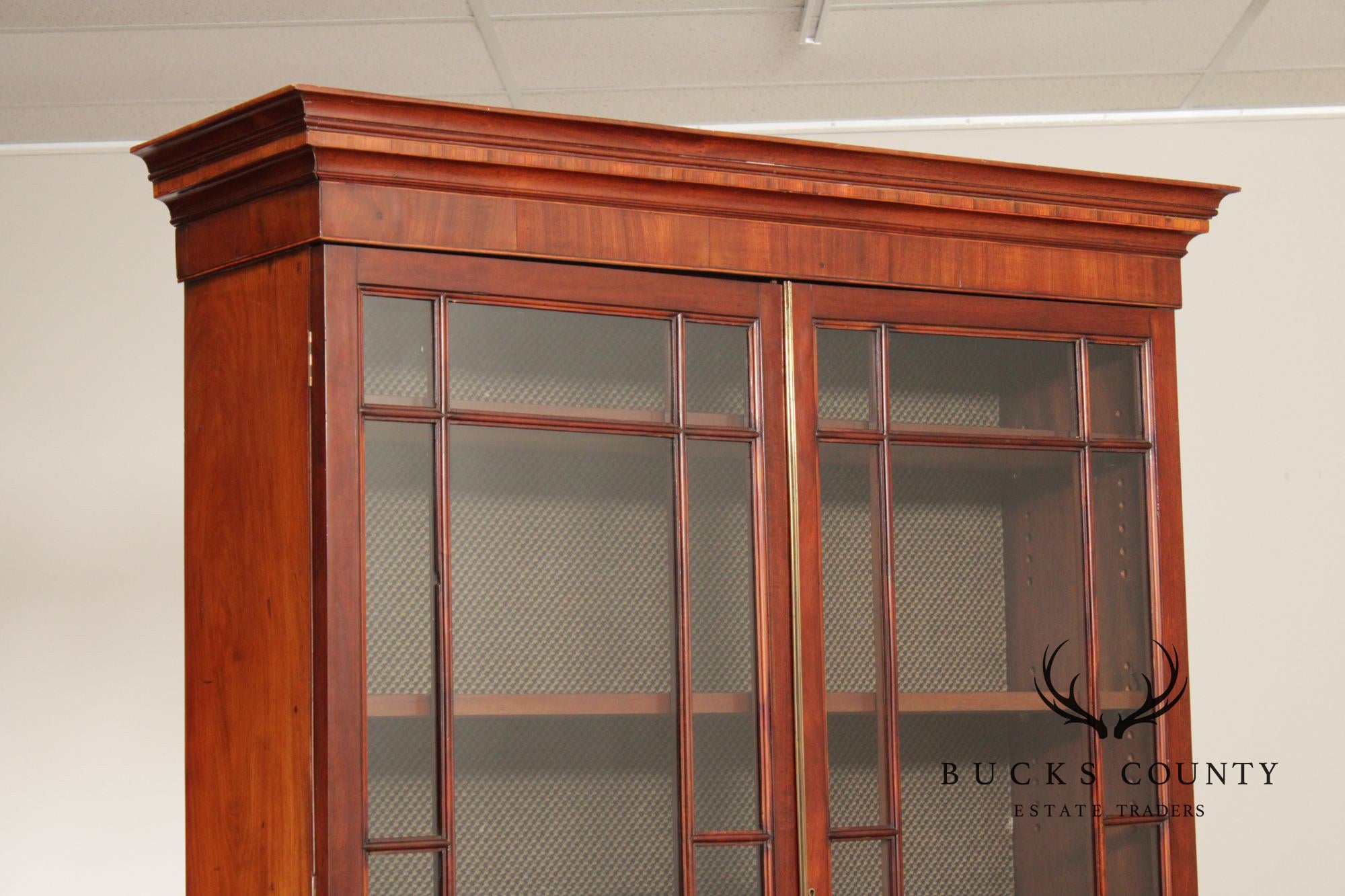 Antique English Mahogany Georgian Style Inlaid Bookcase Cabinet