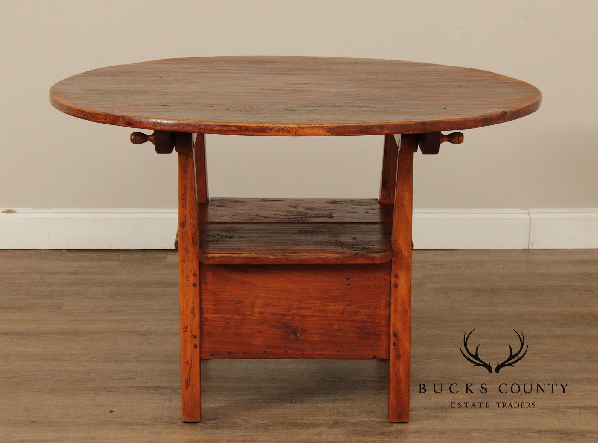 Antique Softwood Round Tilt Top Bench Dining Table
