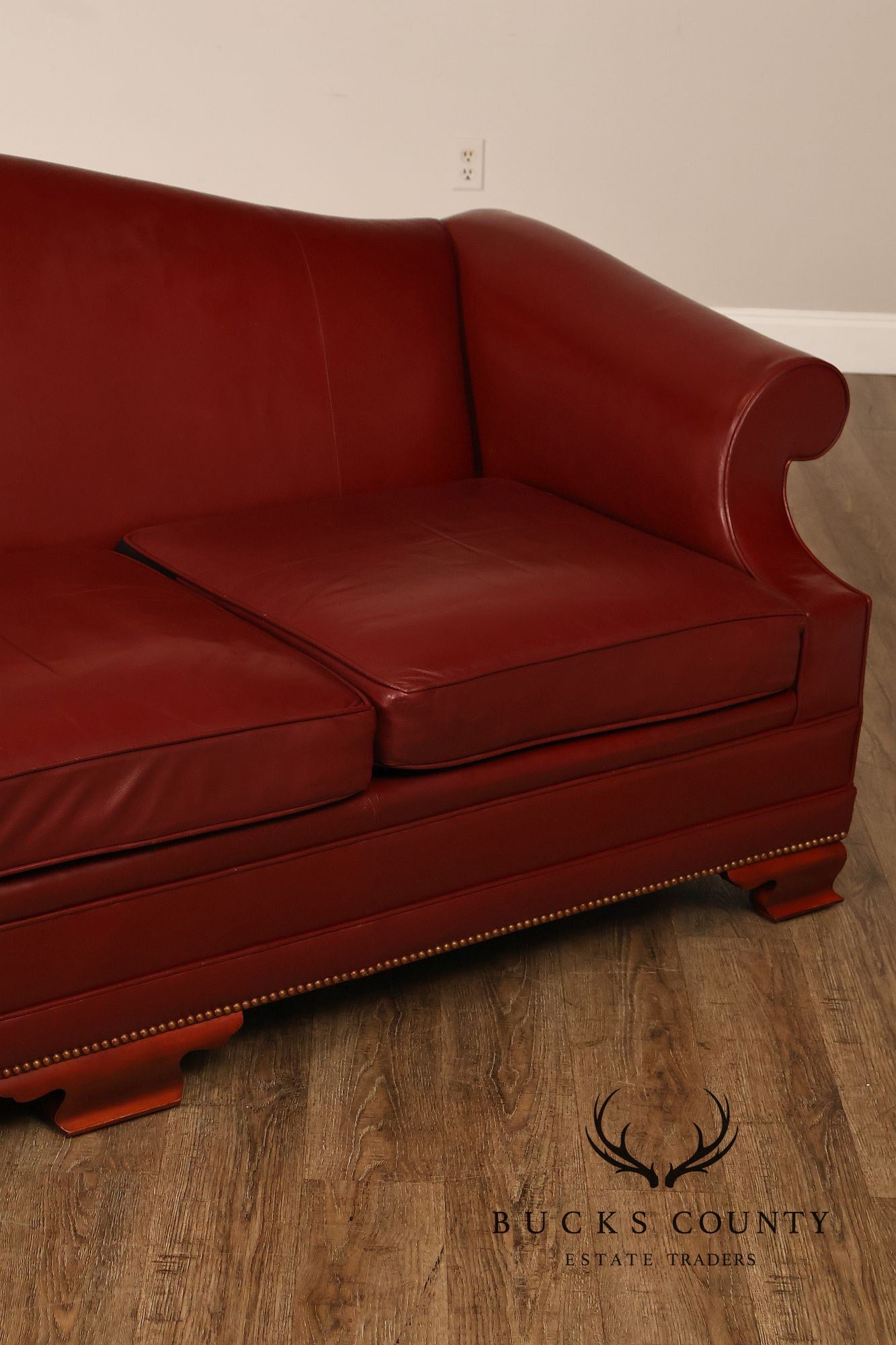 Kindel Vintage Camelback Back Leather Three Cushion Sofa