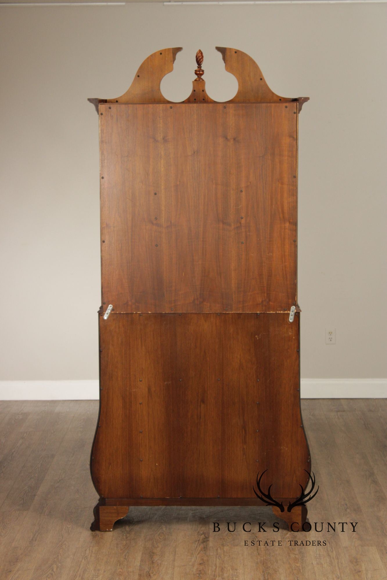 Chippendale Style Burled Walnut Bombe Secretary Desk Bookcase By Heritage Heirloom