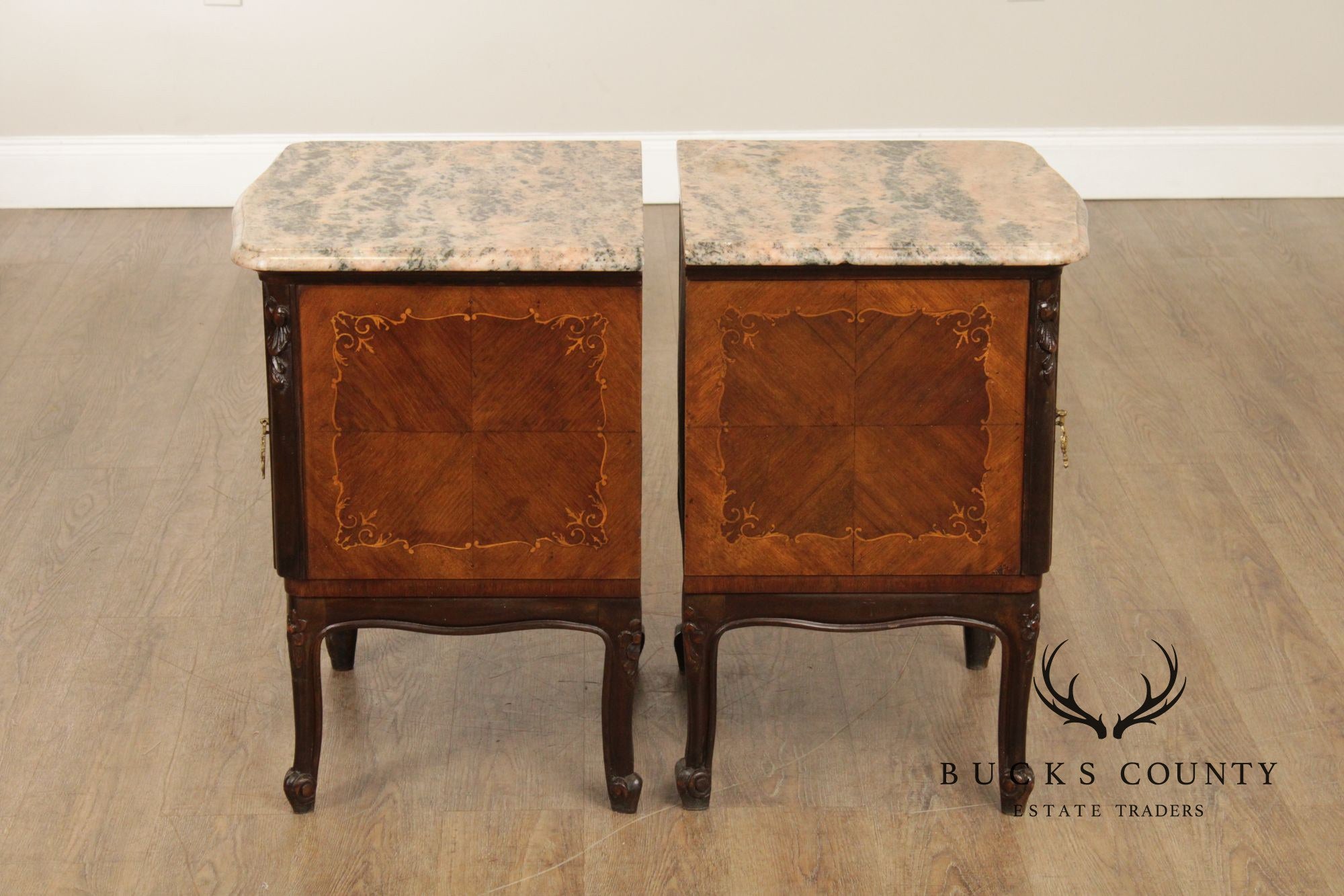 Italian Rococo Style Pair of Marble Top Nightstands