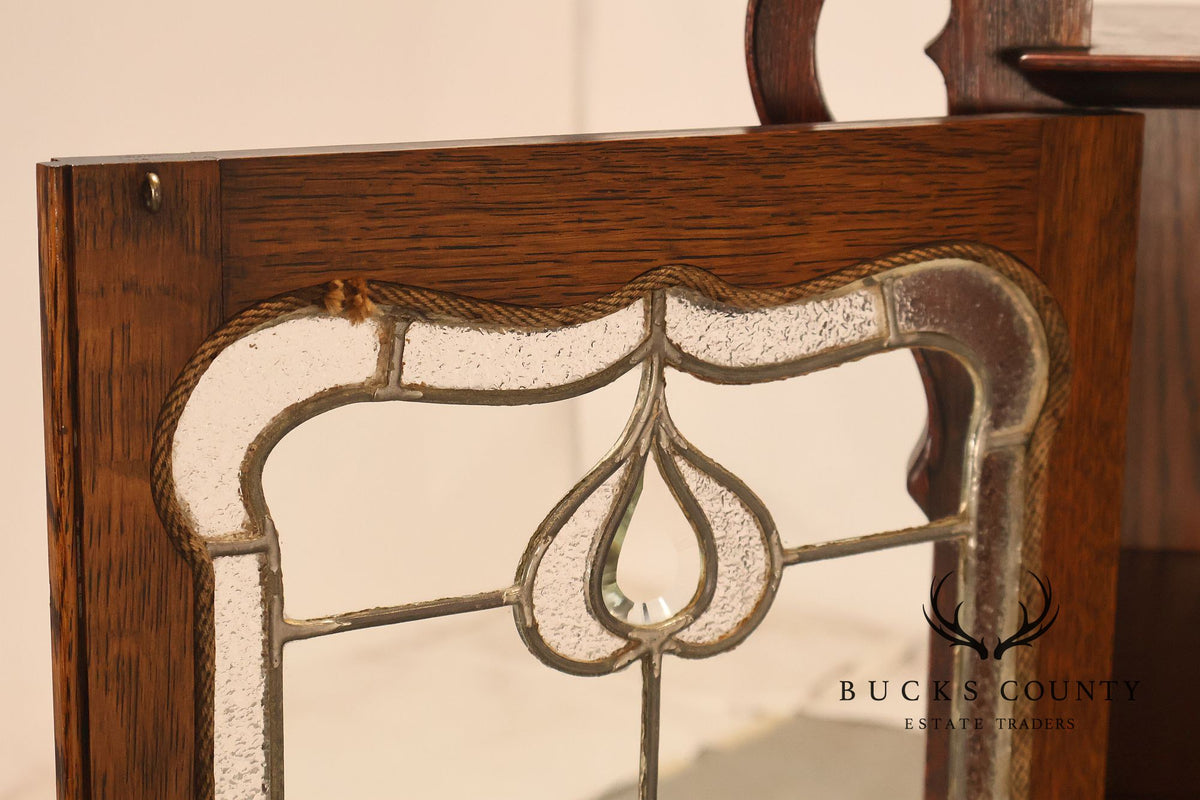 Antique Art Nouveau Leaded Glass Curio Cabinet