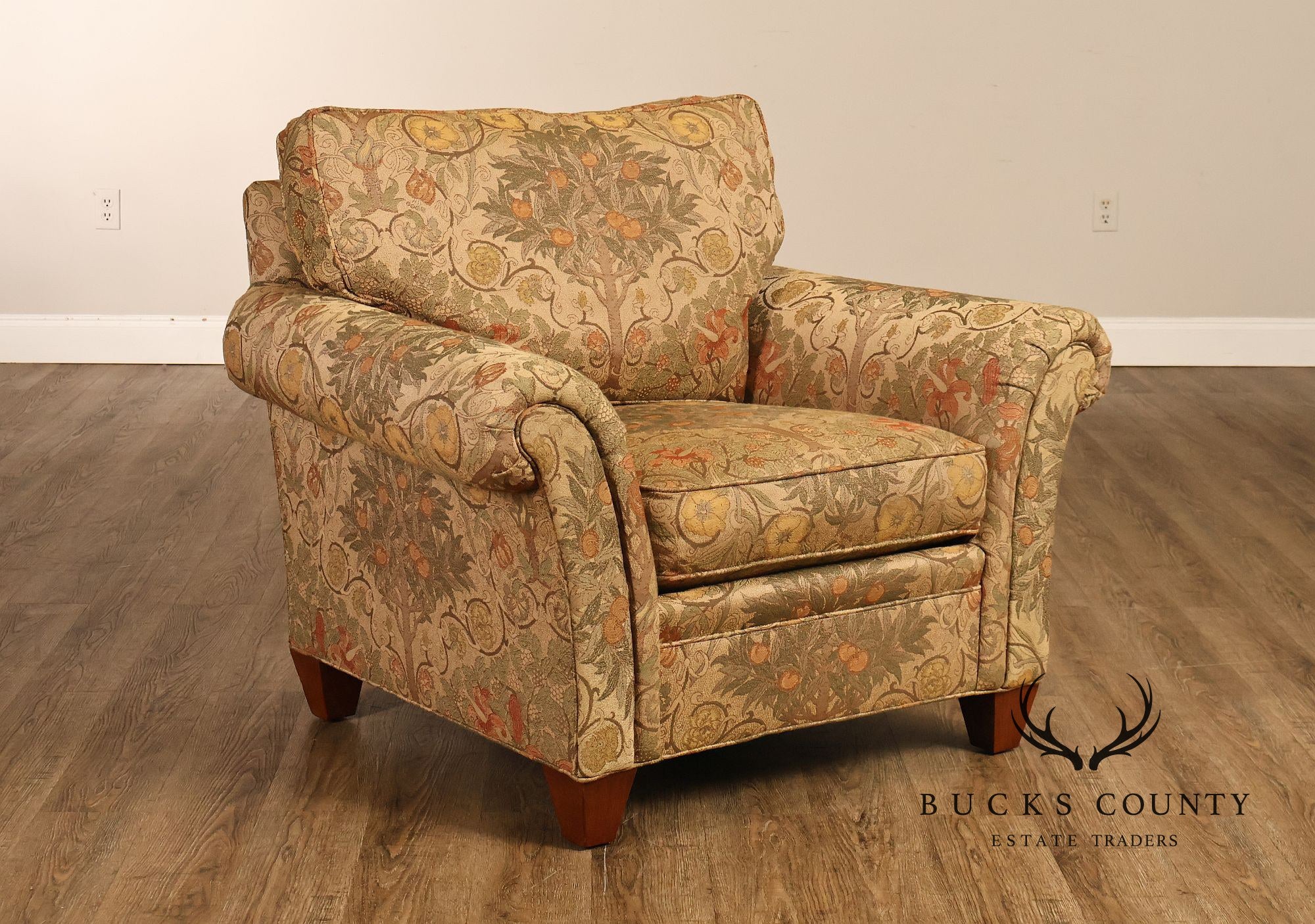 Stickley Tree of Life Upholstered Lounge Chair With Matching Ottoman